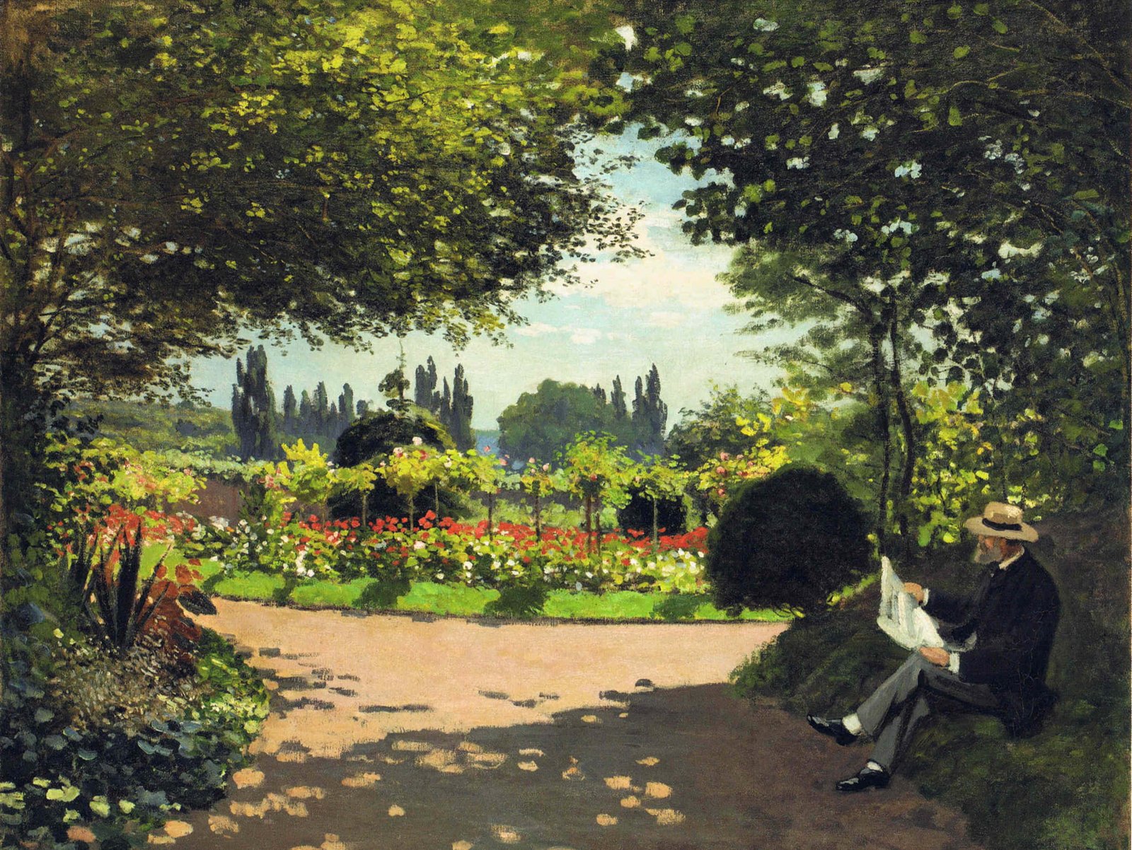 men s brown hat painting Park stay picture garden Claude Monet 2k