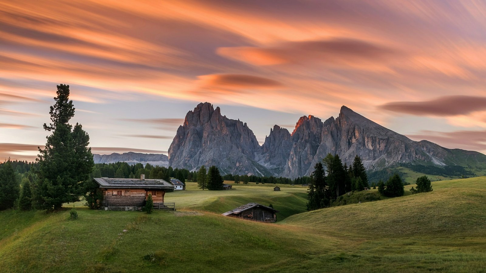 alps houses mountain village cabin log dolomites 2k 4k