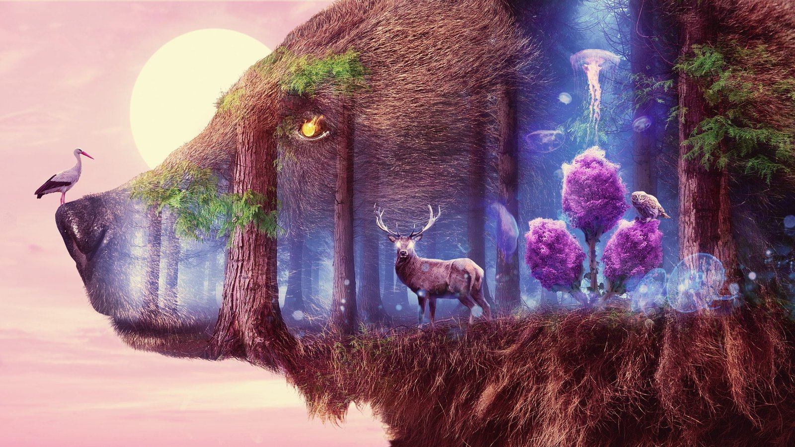 bear art poster abstract Grizzly deer forest Medusa 2k