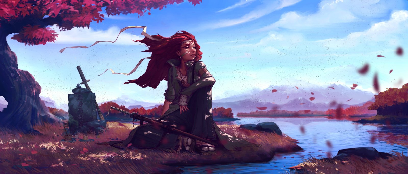 female anime character red hair girl illustration 2k 4k 5k