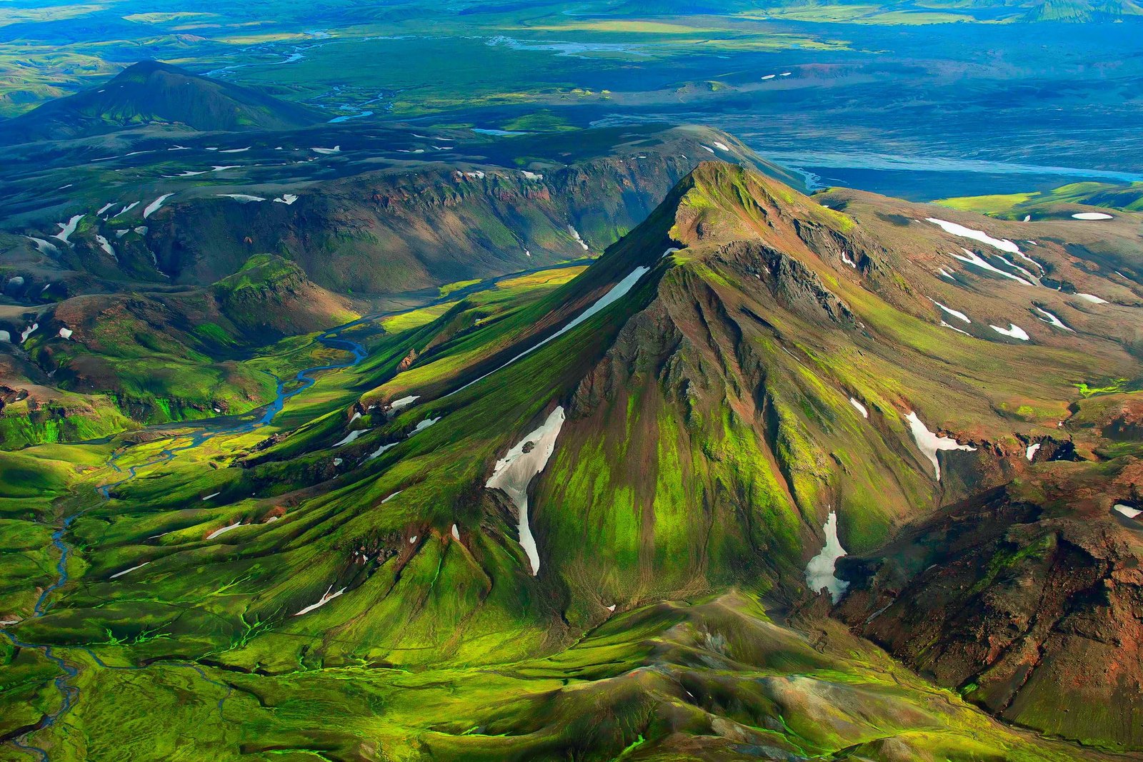 green mountain nature landscape mountains Iceland snow bird s eye view 2k