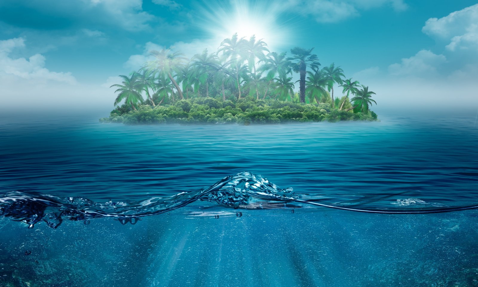island and sea illustration lonely ocean nature landscape 2k
