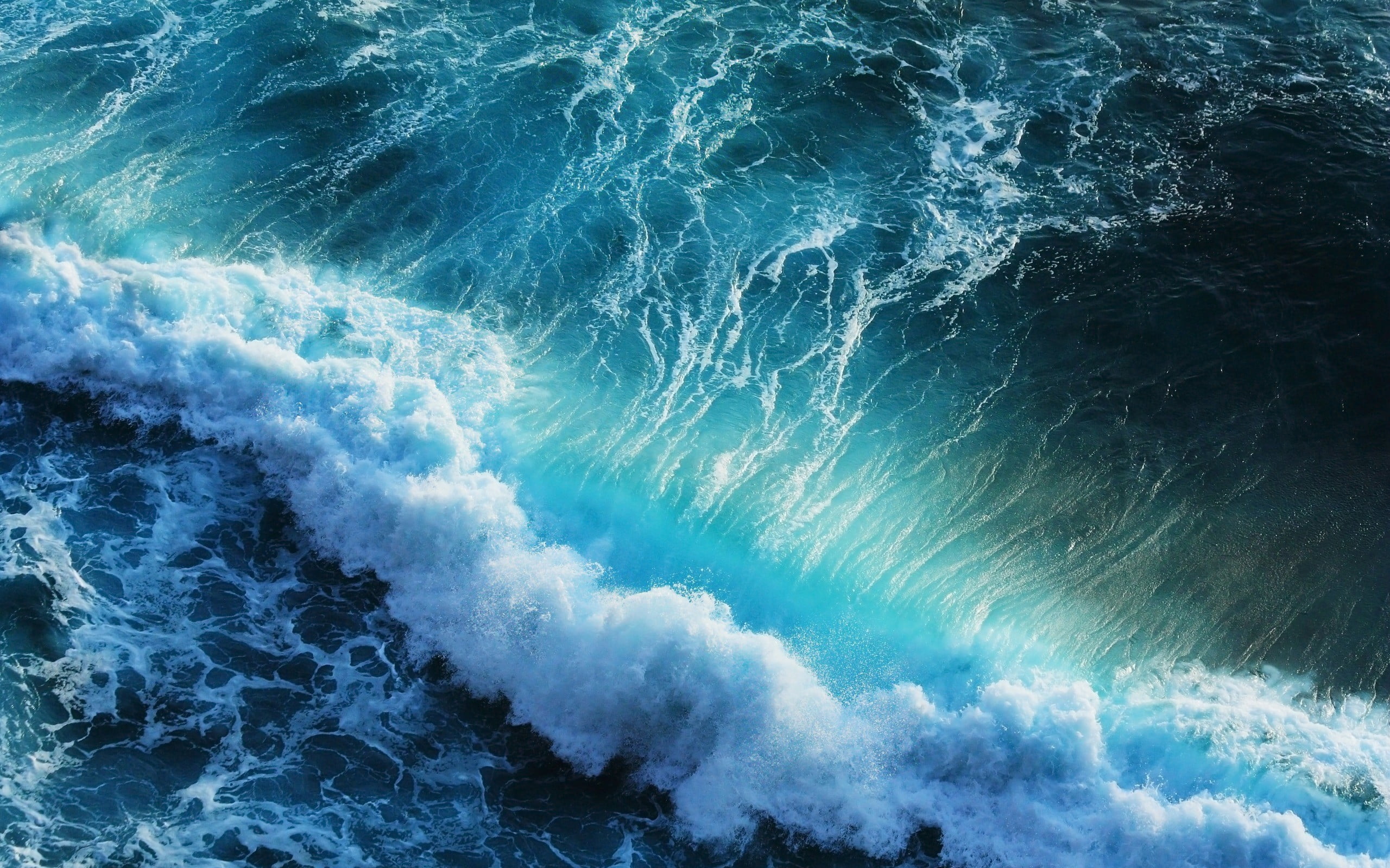 ocean waves sea nature cyan water turquoise splashes motion 2k