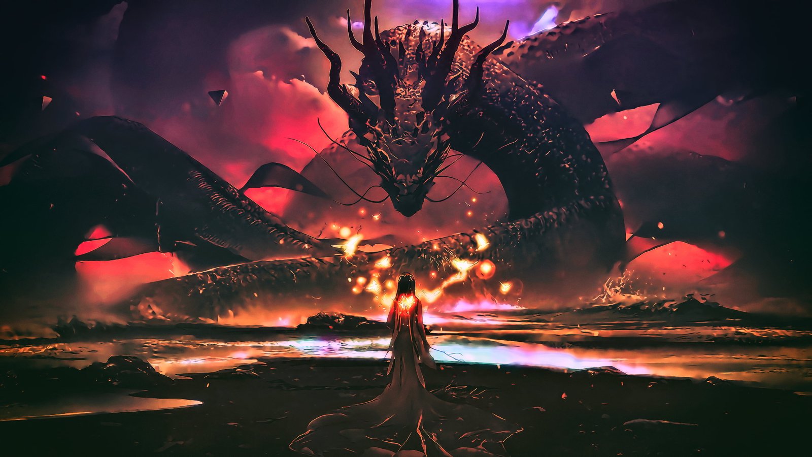 person standing in front of dragon digital wallpaper photo man facing 2k 4k