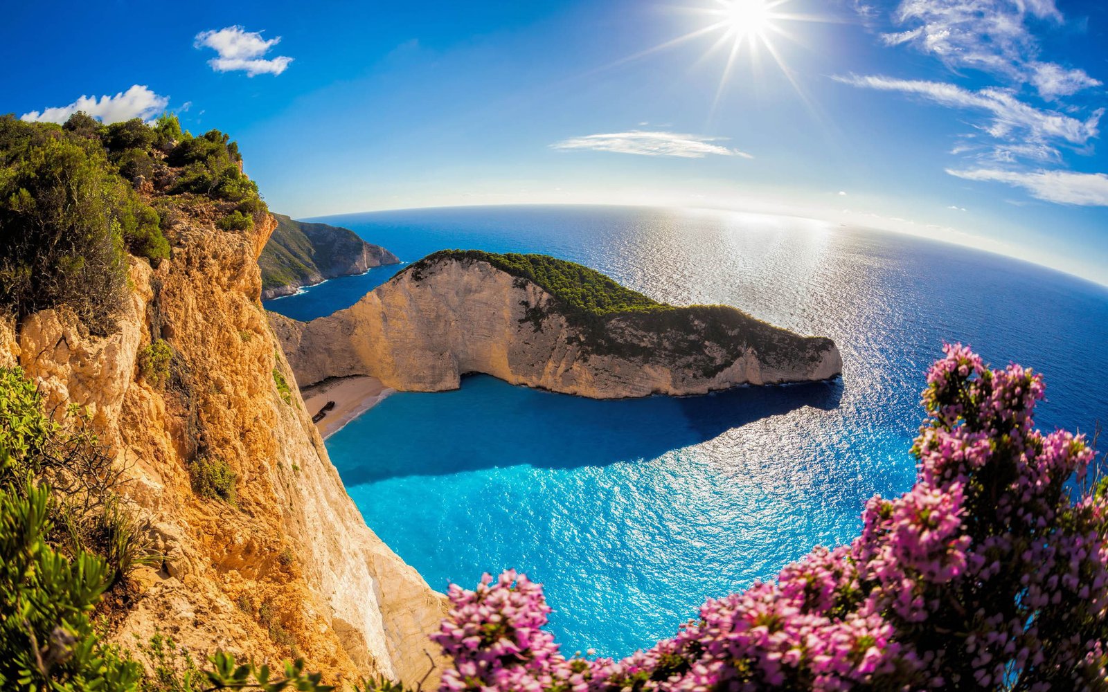 Zakynthos Island In The Ocean Greece Navajo Beach Sea Sun Sky Panoramic View Wallpaper Hd 2k