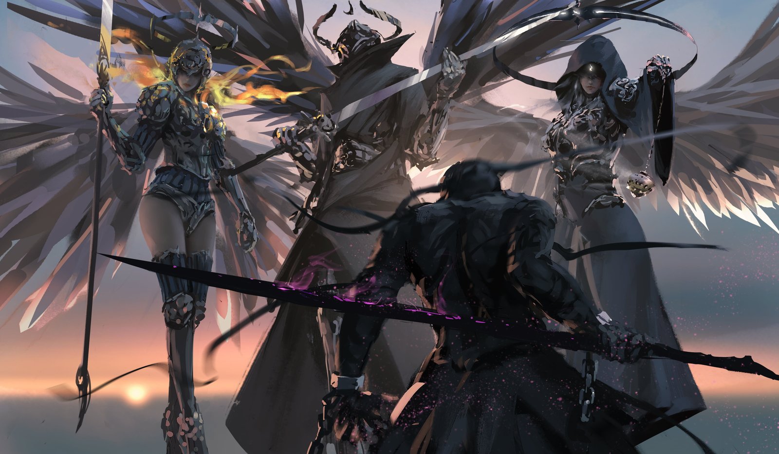 four game characters digital wallpaper WLOP art artwork 2k 4k 5k