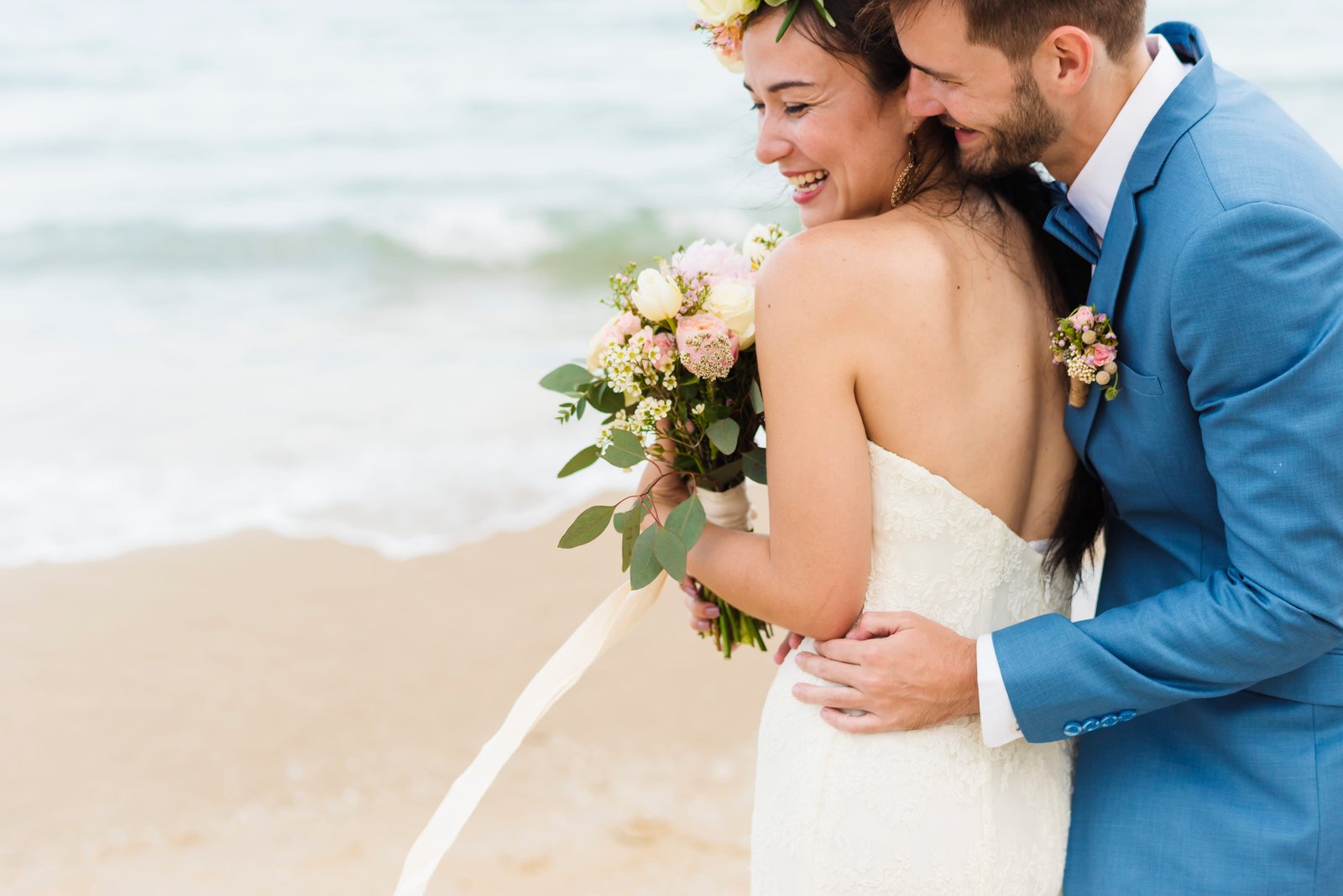 Man Hugging Woman Near Seashore affection beach beautiful 2k 4k 5k