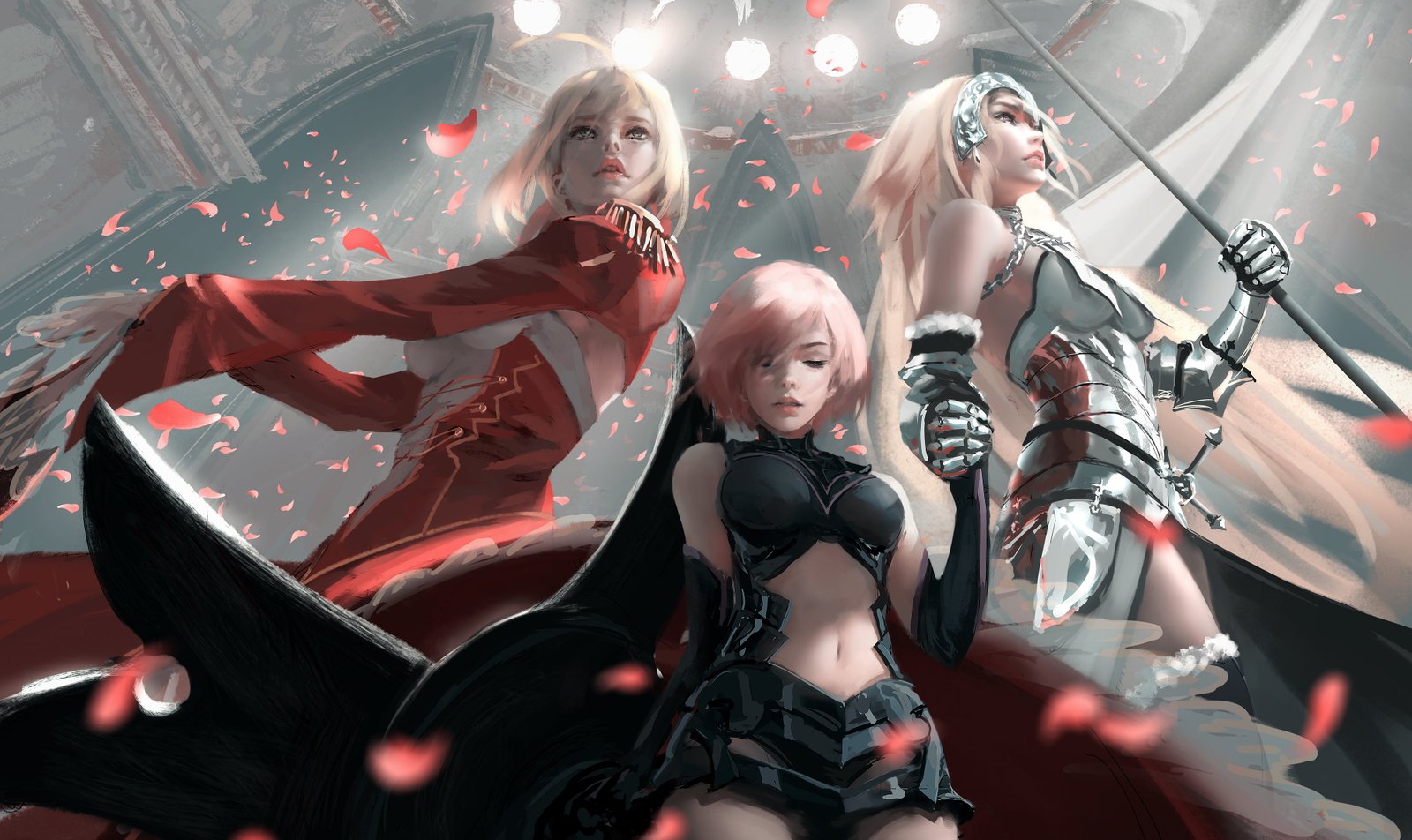 three brown haired female characters digital wallpaper WLOP 2k 4k