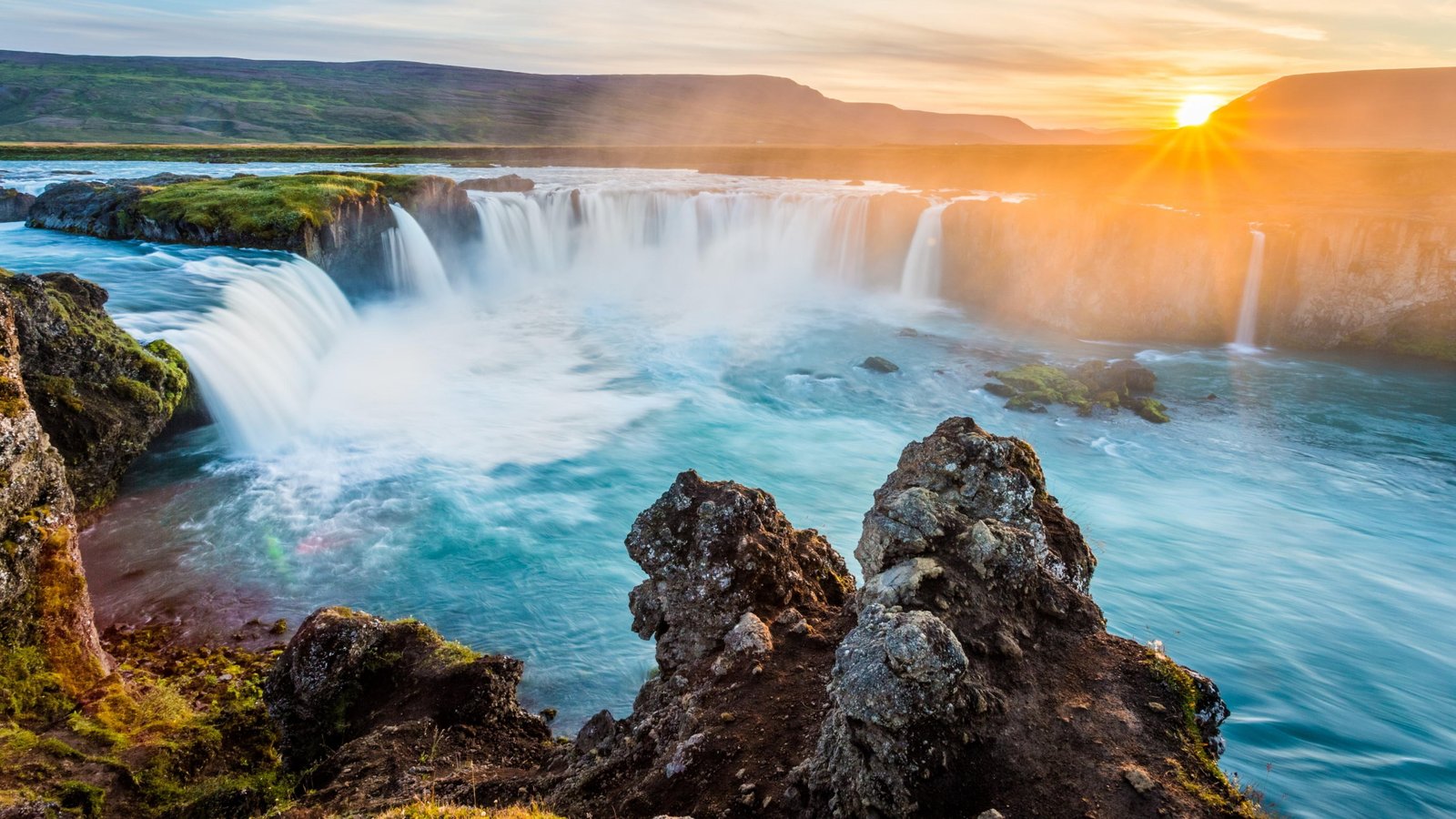 waterfall godafoss nature body of water sky rock travel 2k 4k