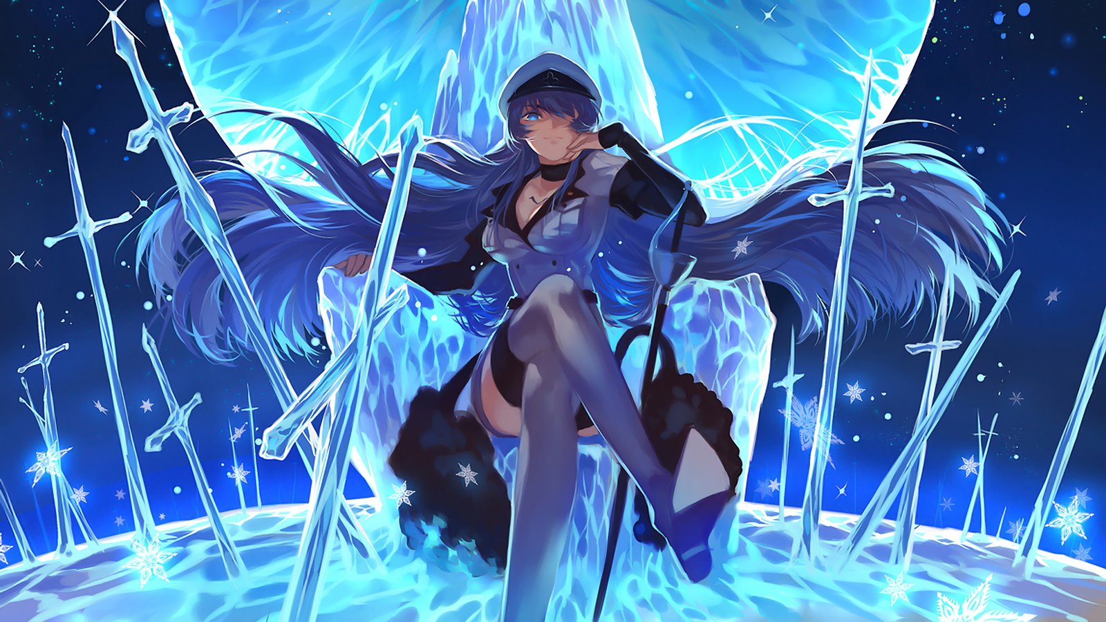 anime girls blue Esdeath Akame Ga Kill sword stockings 2k 4k