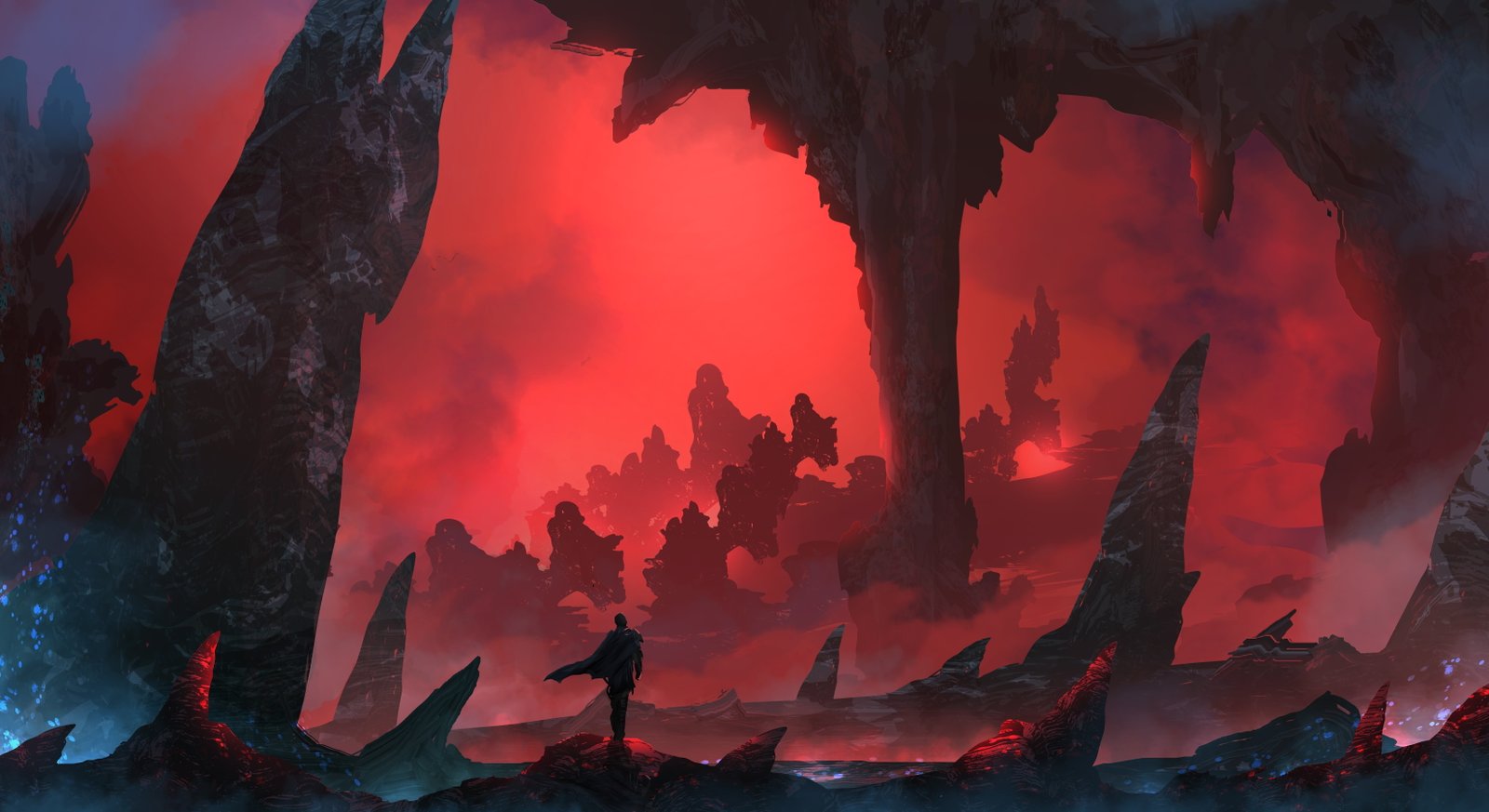 cave digital wallpaper fantasy art mist warrior loneliness 2k 4k 5k
