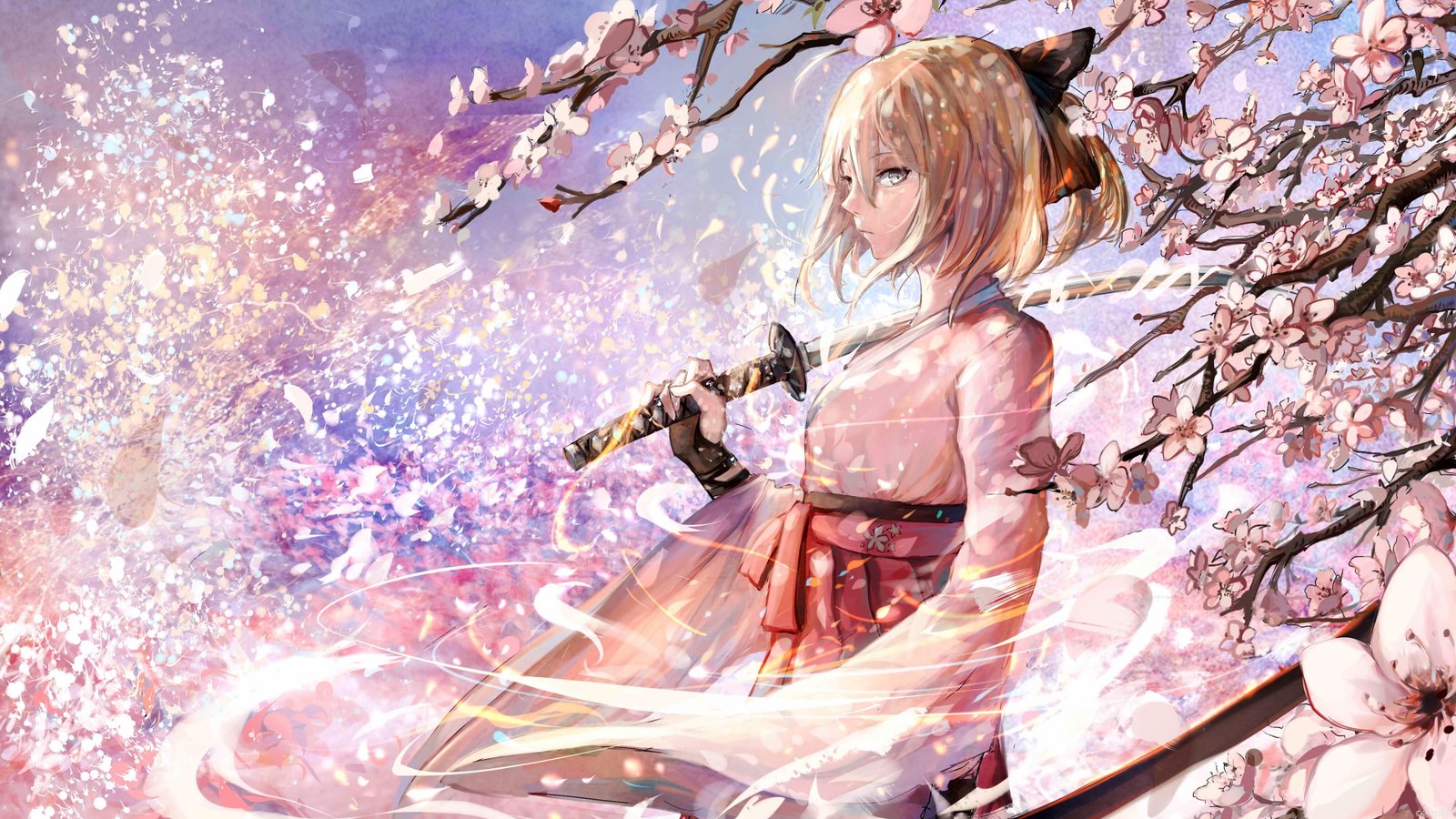 female samurai anime character wallpaper girls katana 2k 4k