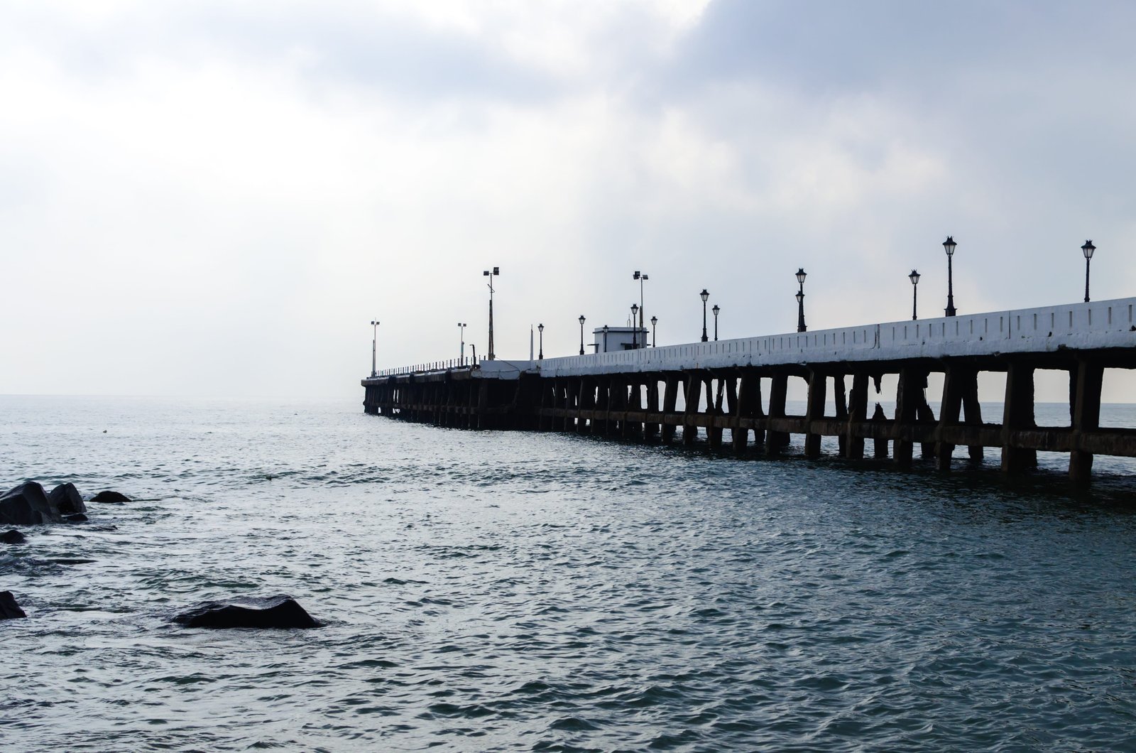 india puducherry rock beach dock pier water blue sea 2k 4k 5k