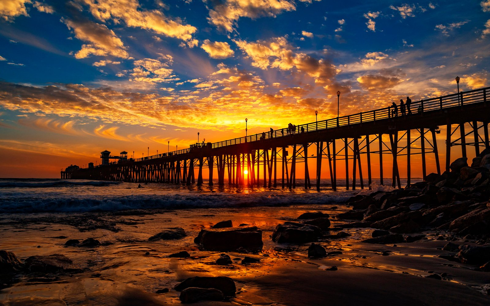 Red Sunset At The Oceanside Pier San Diego California United States Of America Desktop Wallpaper Hd For Mobile Phones And Laptops 2k 4k