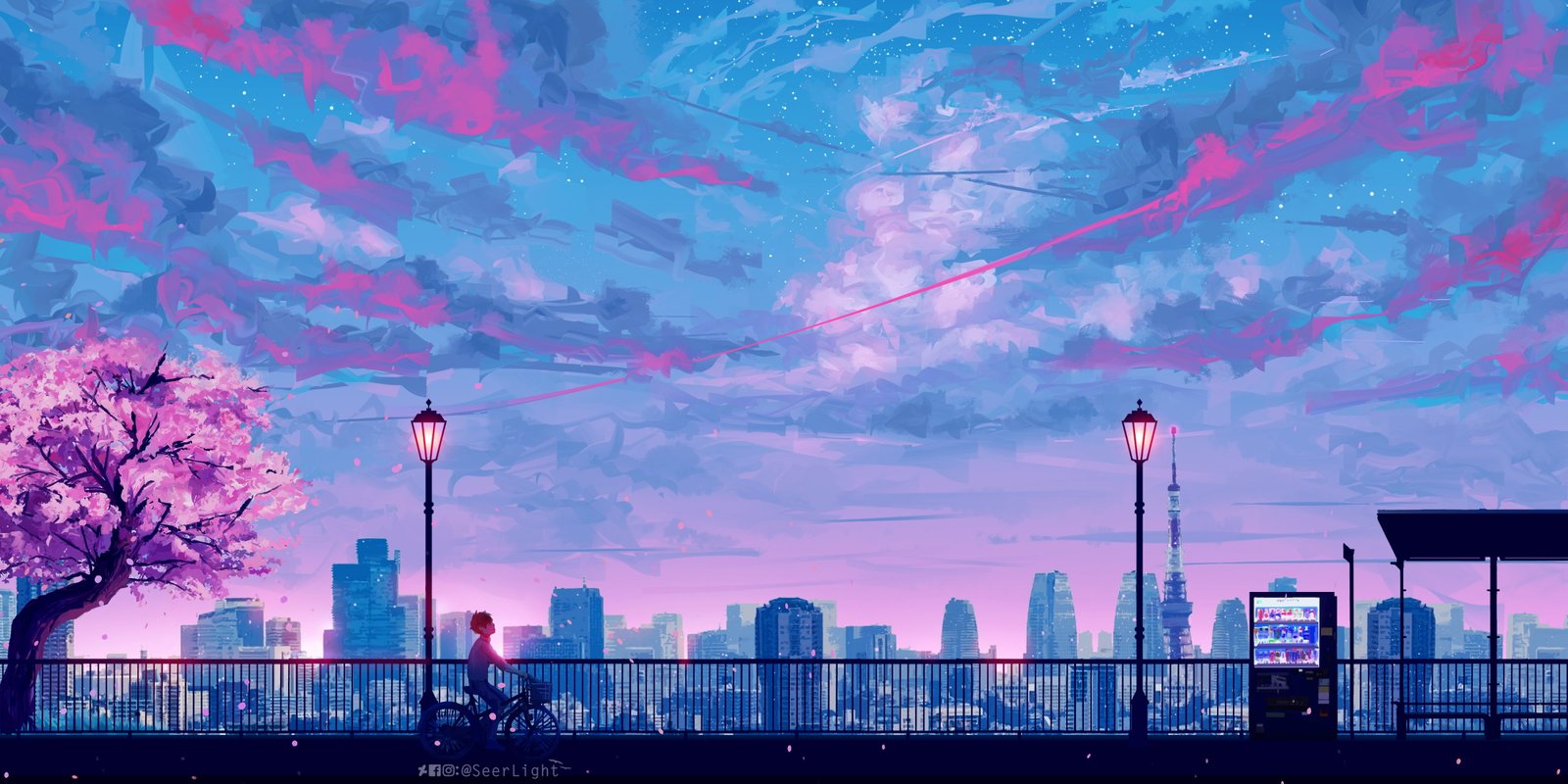 silhouette of steel ridge wallpaper blue and pink sky painting 45 2k 4k 5k