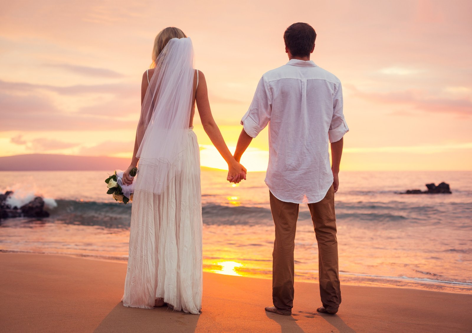 Sunset wedding bride and groom portrait girl Nature sky clouds 2k 4k