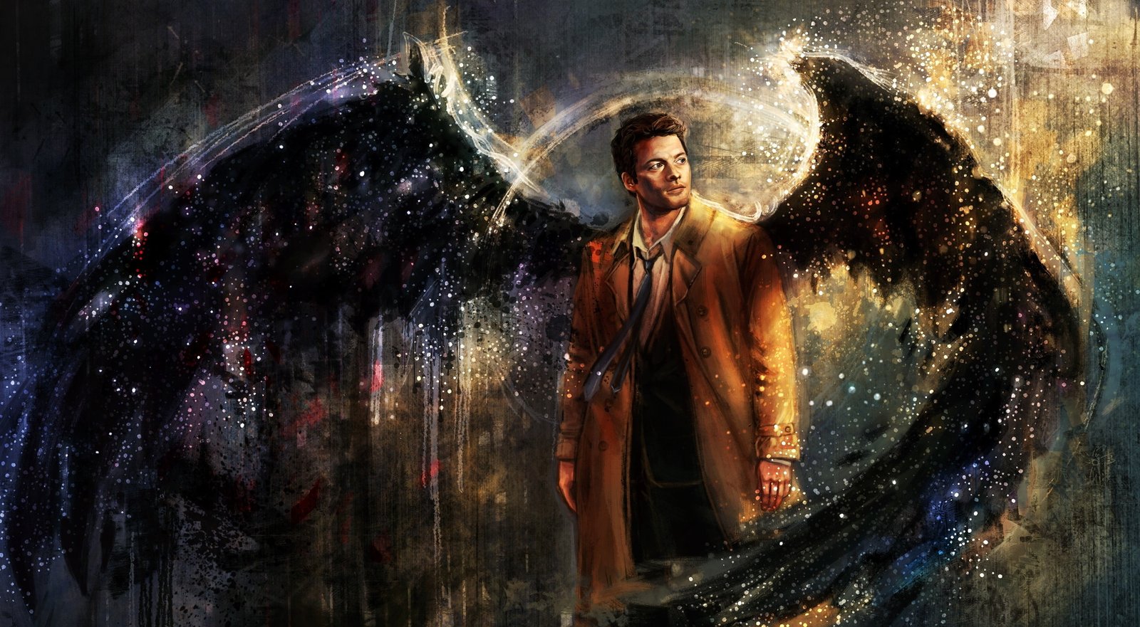 Supernatural wallpaper Castiel drawing artwork wings painting 2k 4k