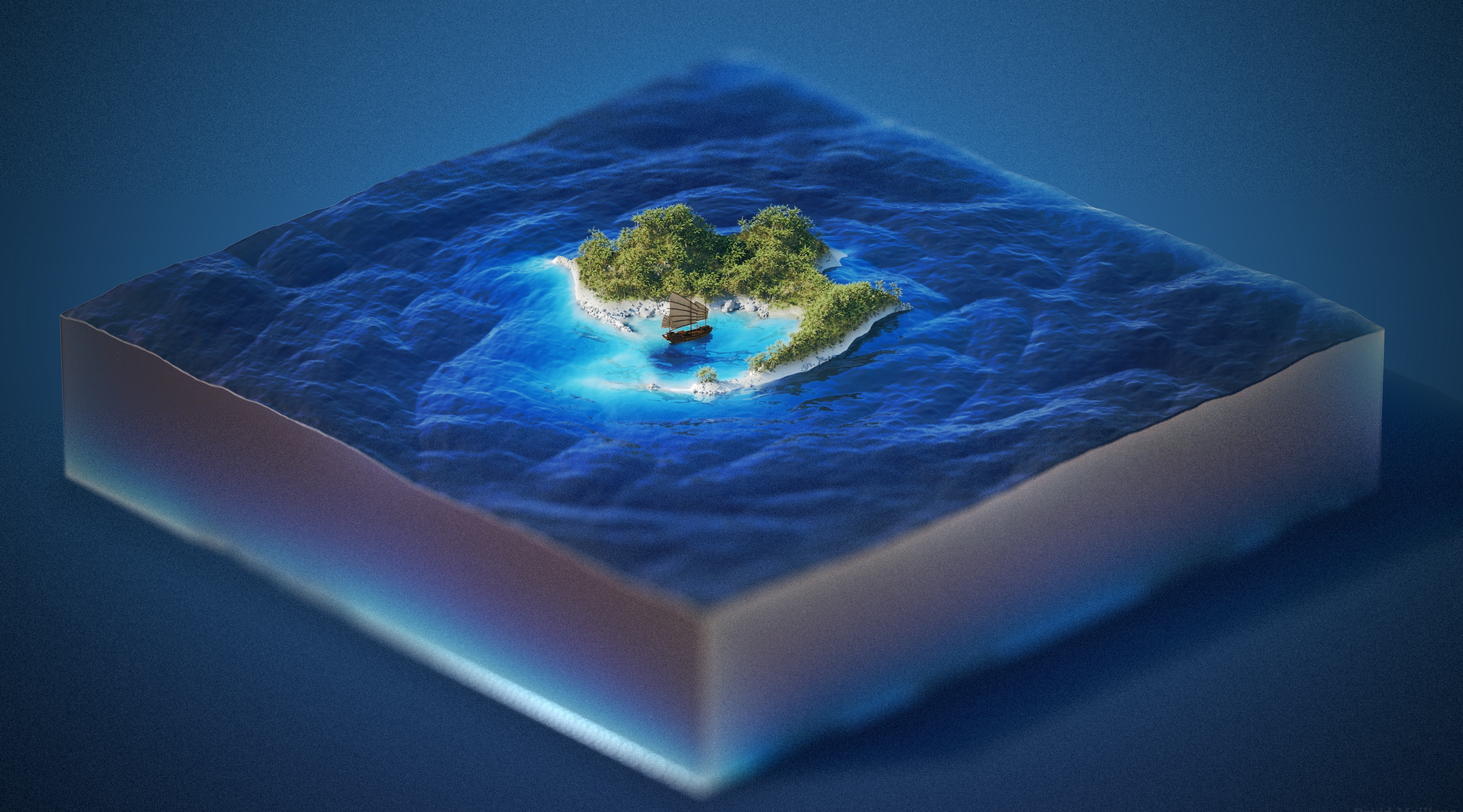 Tiny ship in deep waters Artistic nature water well 2k 4k