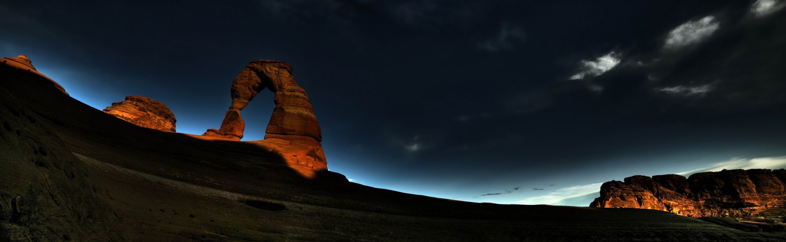 Arch Rock Night National Park Utah Nature Landscape Panoramic 2k 4k 5k 8k