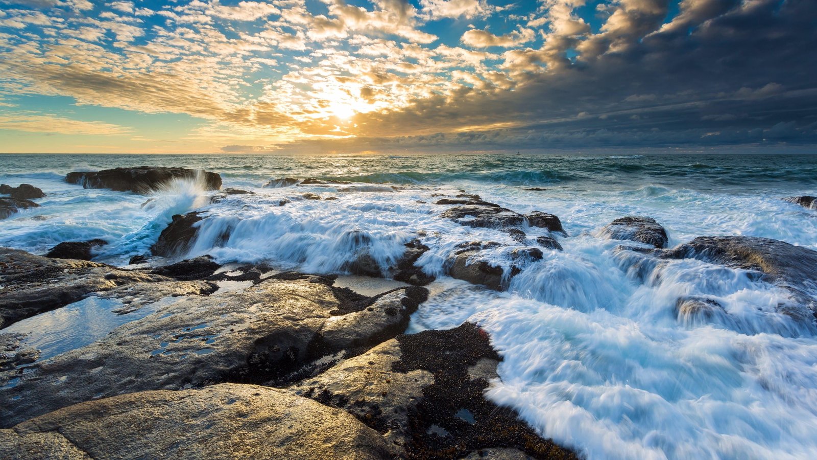 coastline sea body of water shore sky wave ocean wind 2k 4k