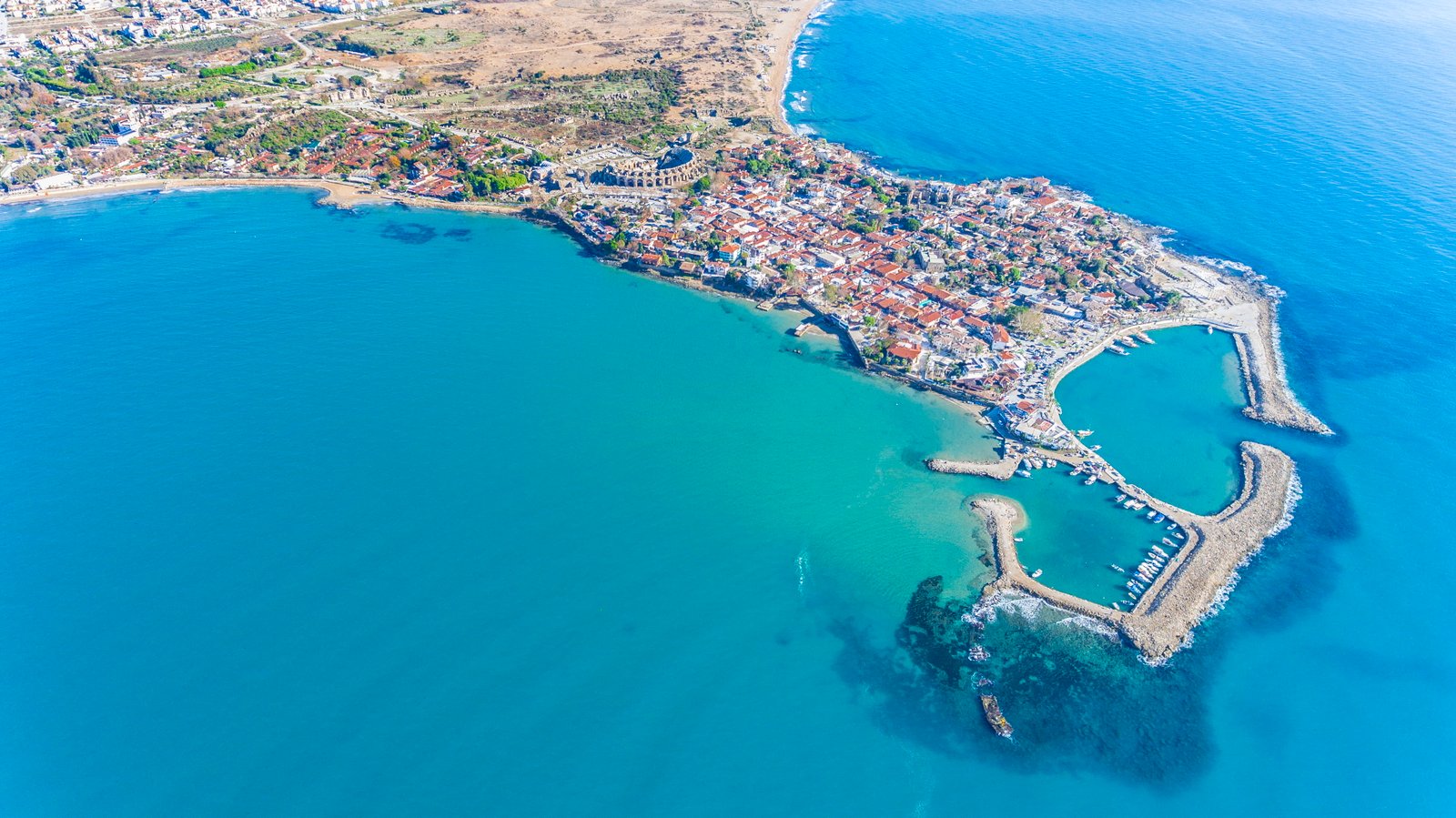 S I D E aerial photography of island turkey landscape cityscape 2k 4k