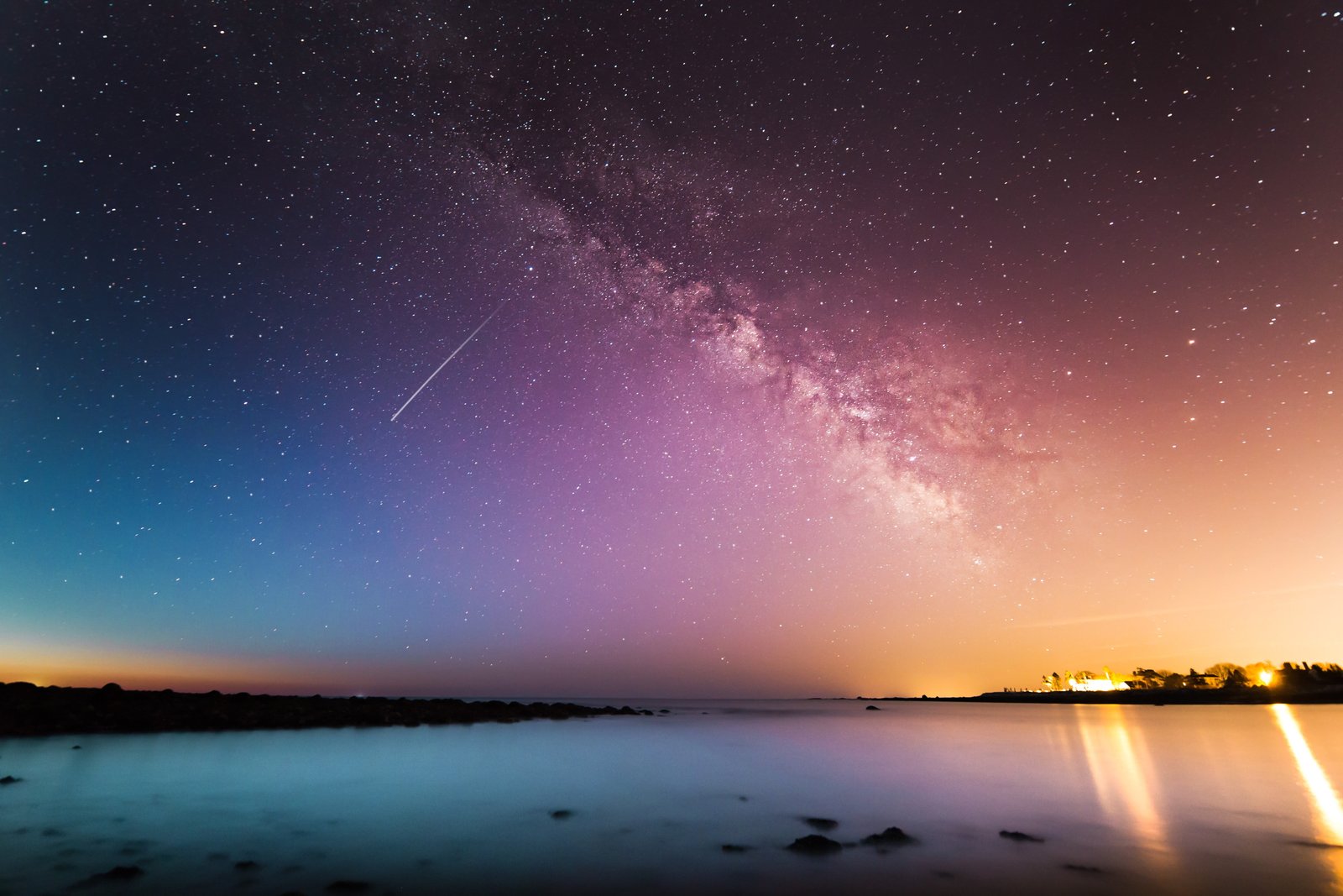 sea and mountain silhouette Earth beach sky night stars 2k 4k 5k