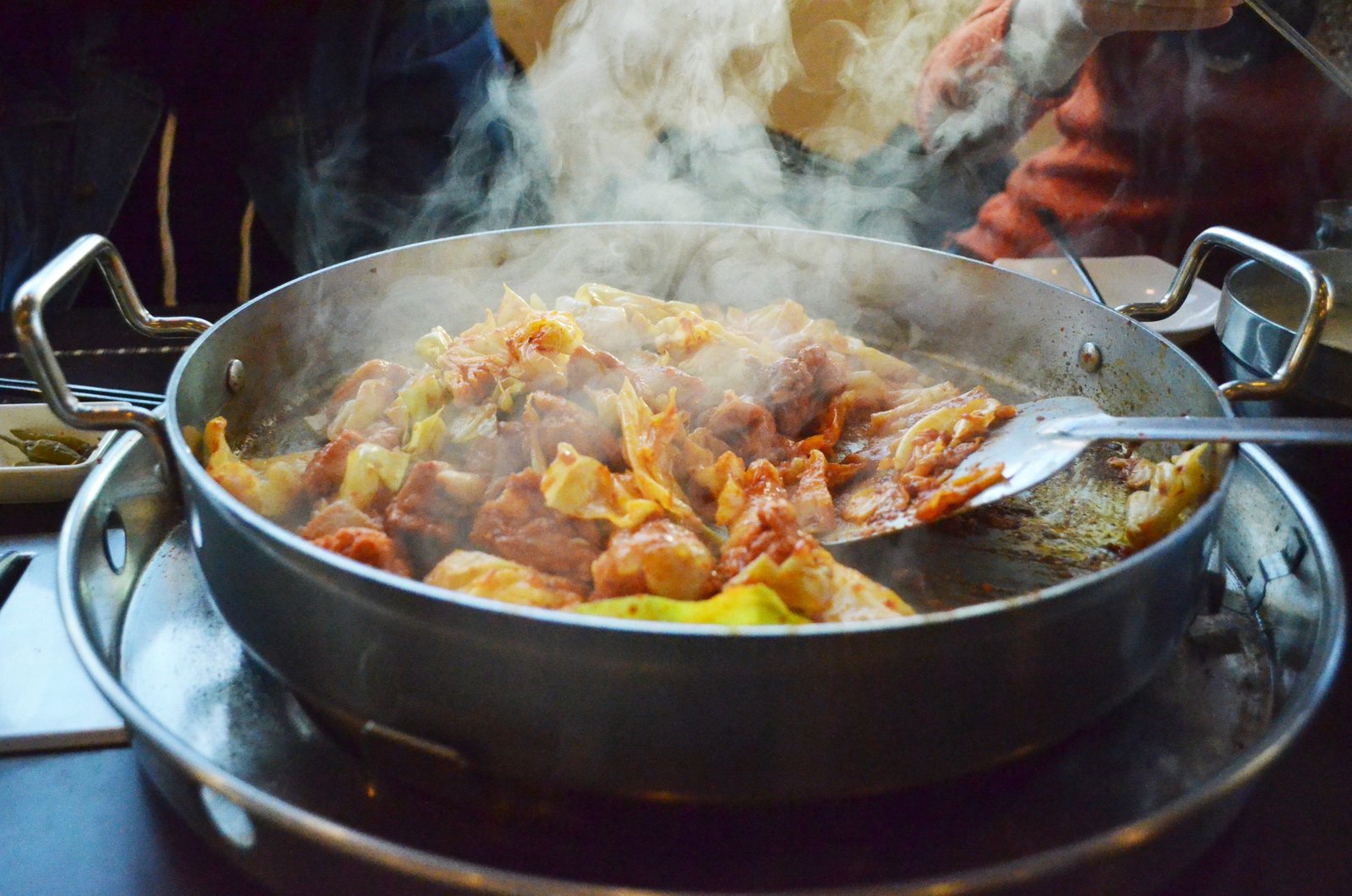 vegetables and meat dish on stainless steel wok Cooking Korea 2k 4k 5k