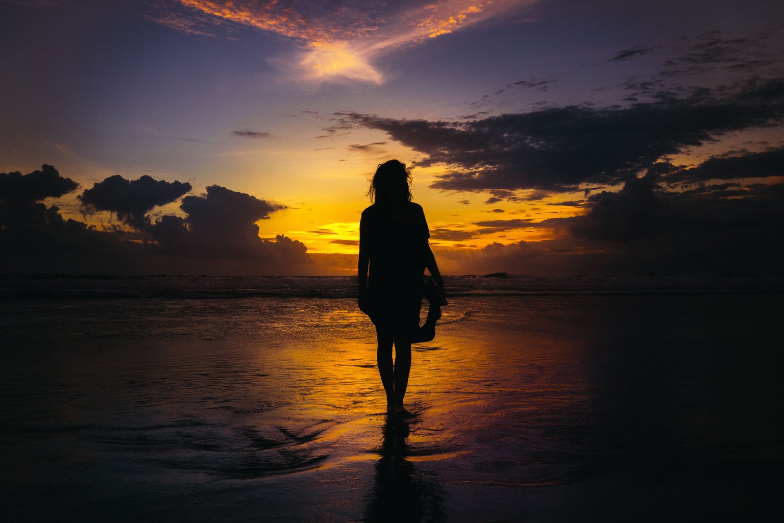 woman walking on sea during sunset people girl alone water 2k 4k 5k