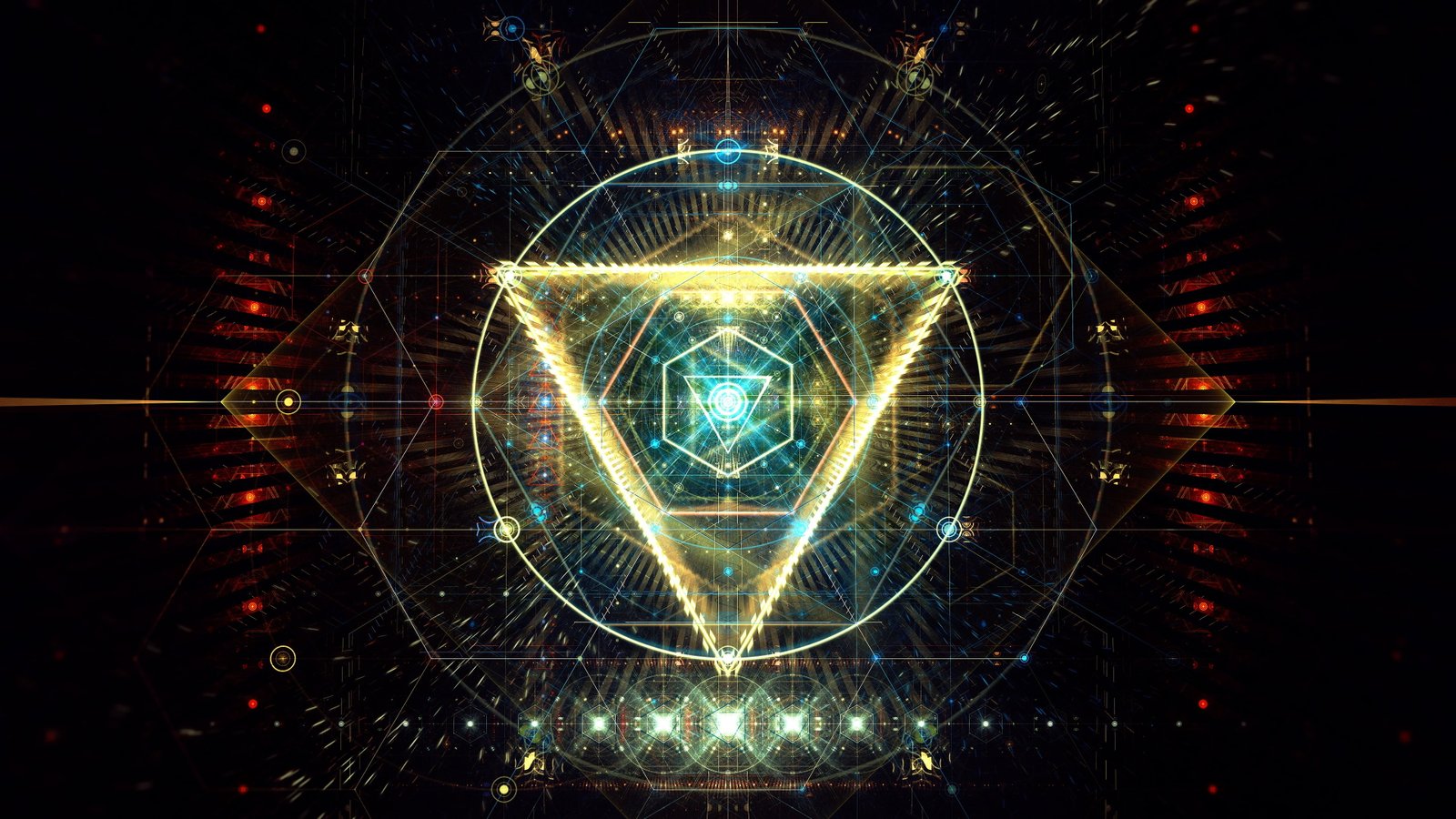 yellow and blue triangle wallpaper abstract digital art illuminated 2k 4k