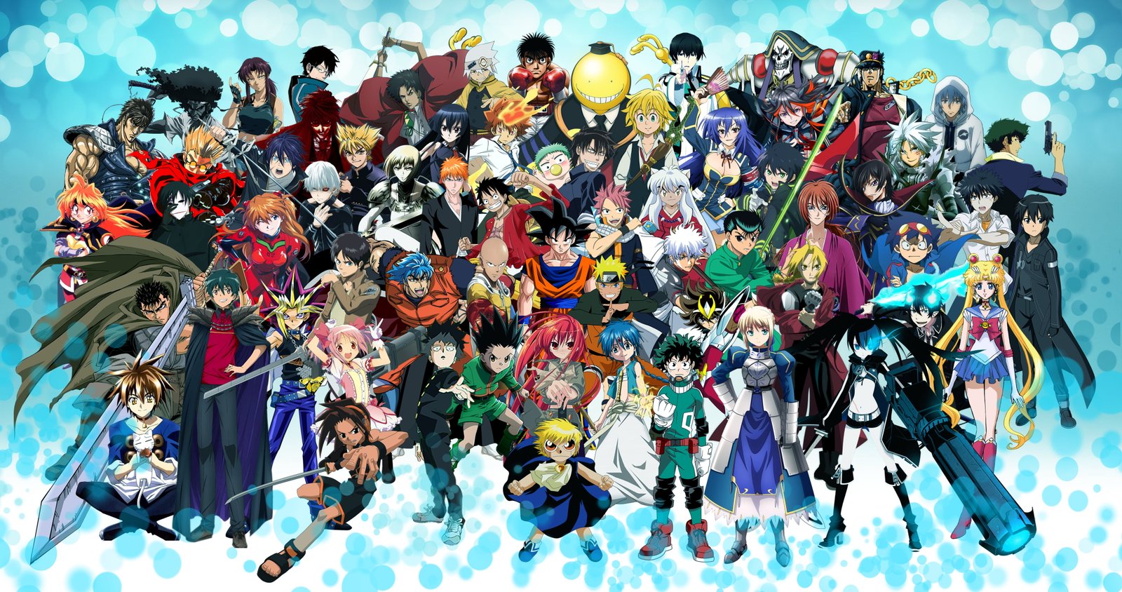 anime wallpaper assorted Anime characters poster Son Goku Monkey D Luffy 2k 4k