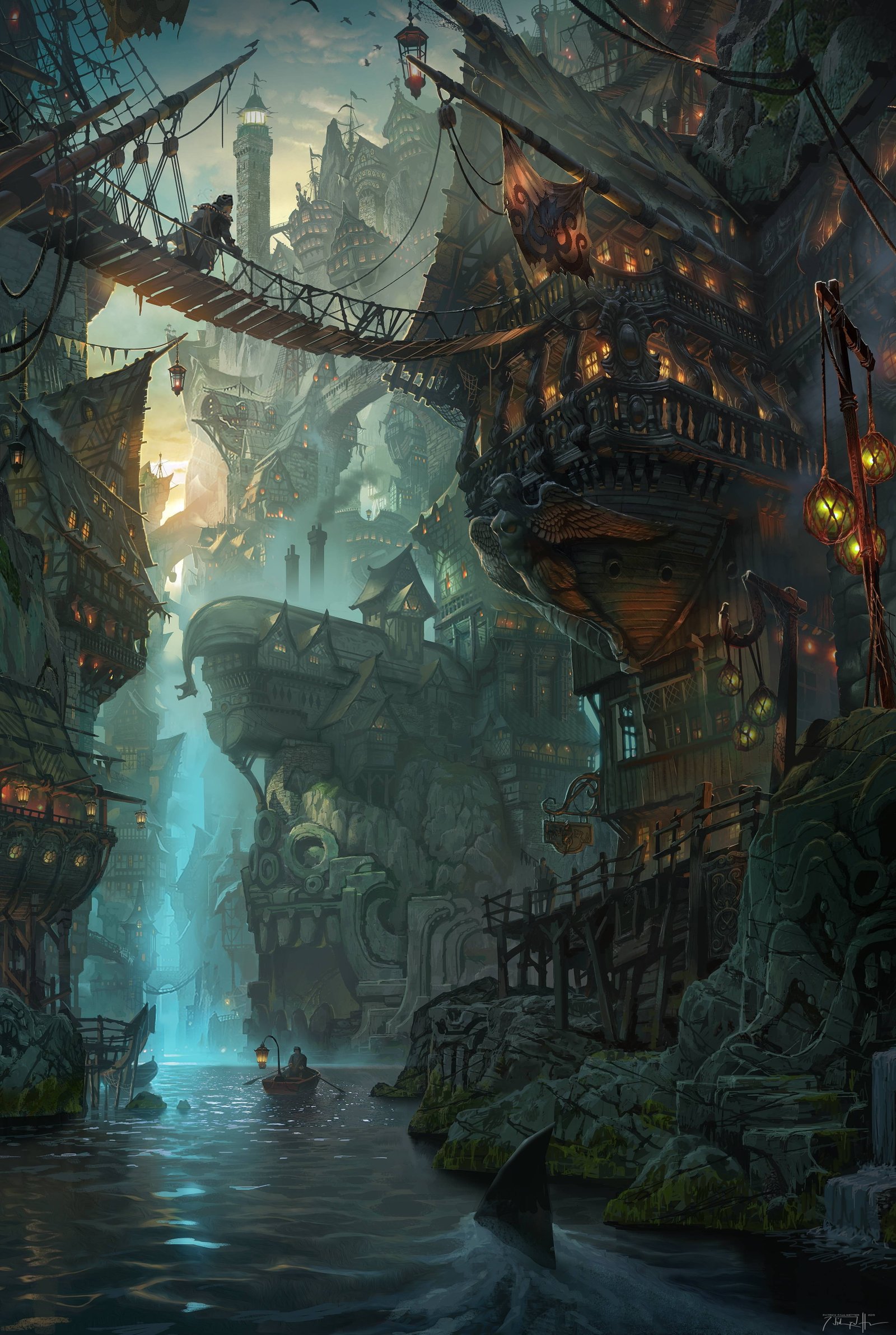 man walking between ship bridge digital wallpaper League of Legends 2k