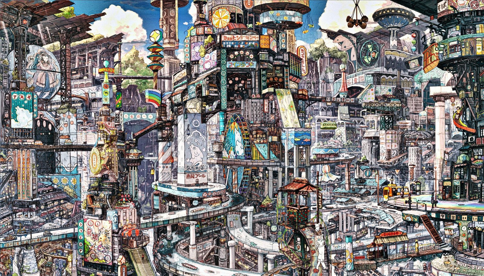 multicolored painting future city illustration anime cityscape 2k