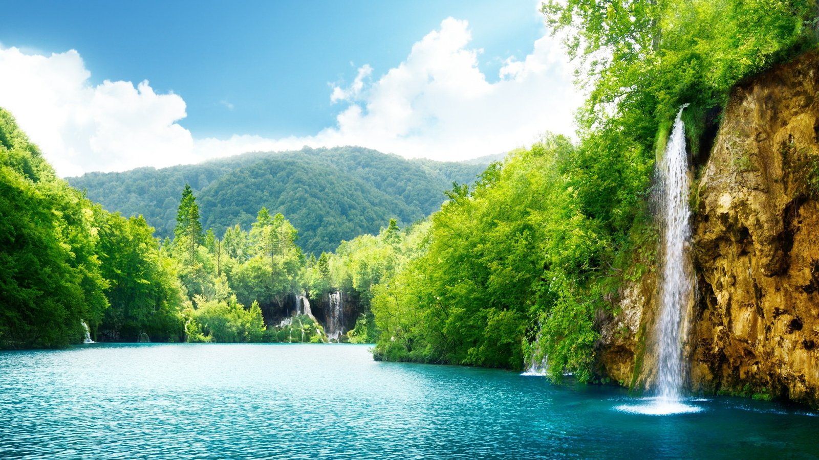 nature water green reserve sky waterfall lake 2k 4k