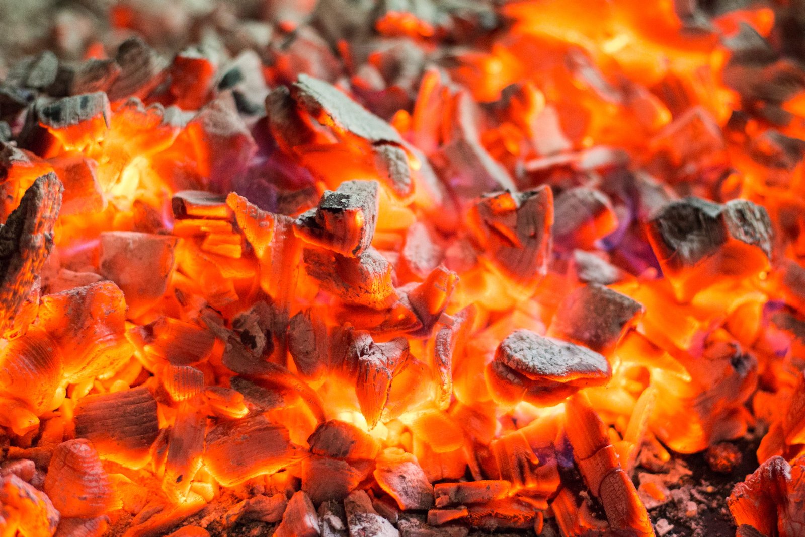 Red Burning Live Coals Campfire fireplace flames hot fire Natural Phenomenon 2k 4k