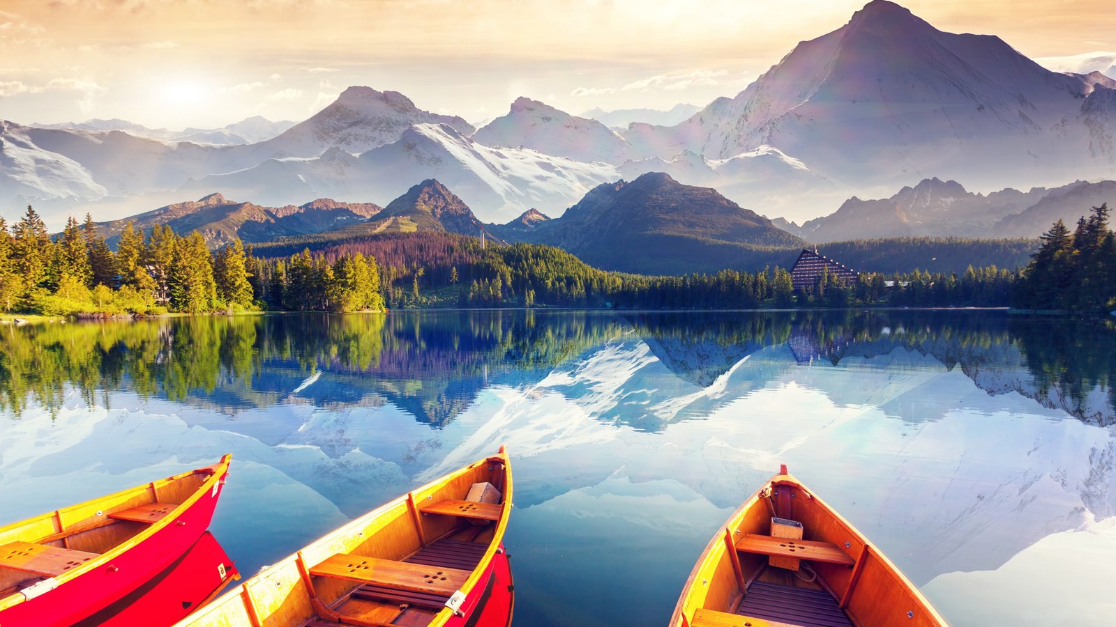 rowing boats reflected hight tatra national park high 2k 4k 5k