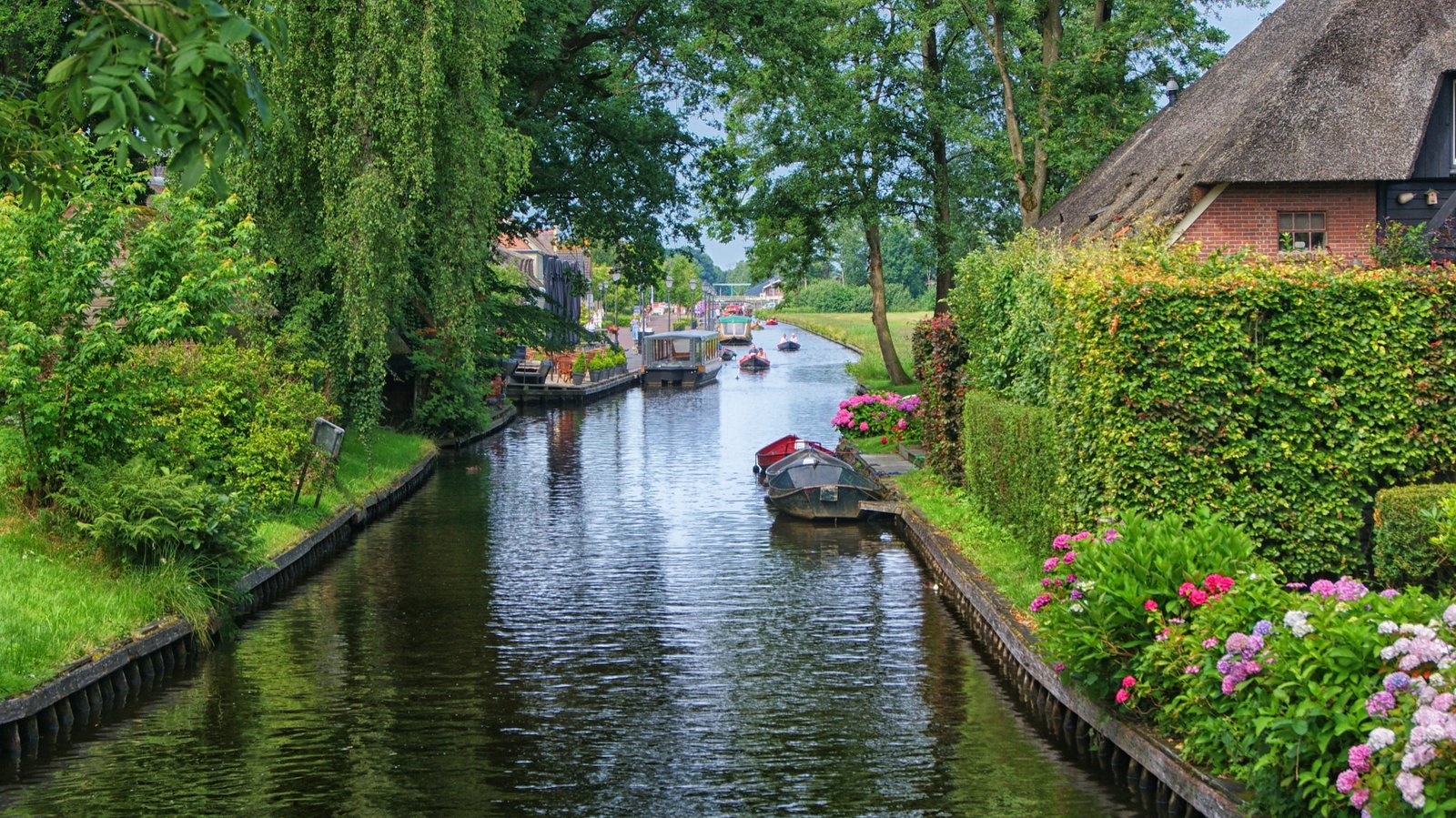 spring river between green trees Giethoorn Water Boating Nature 2k 4k
