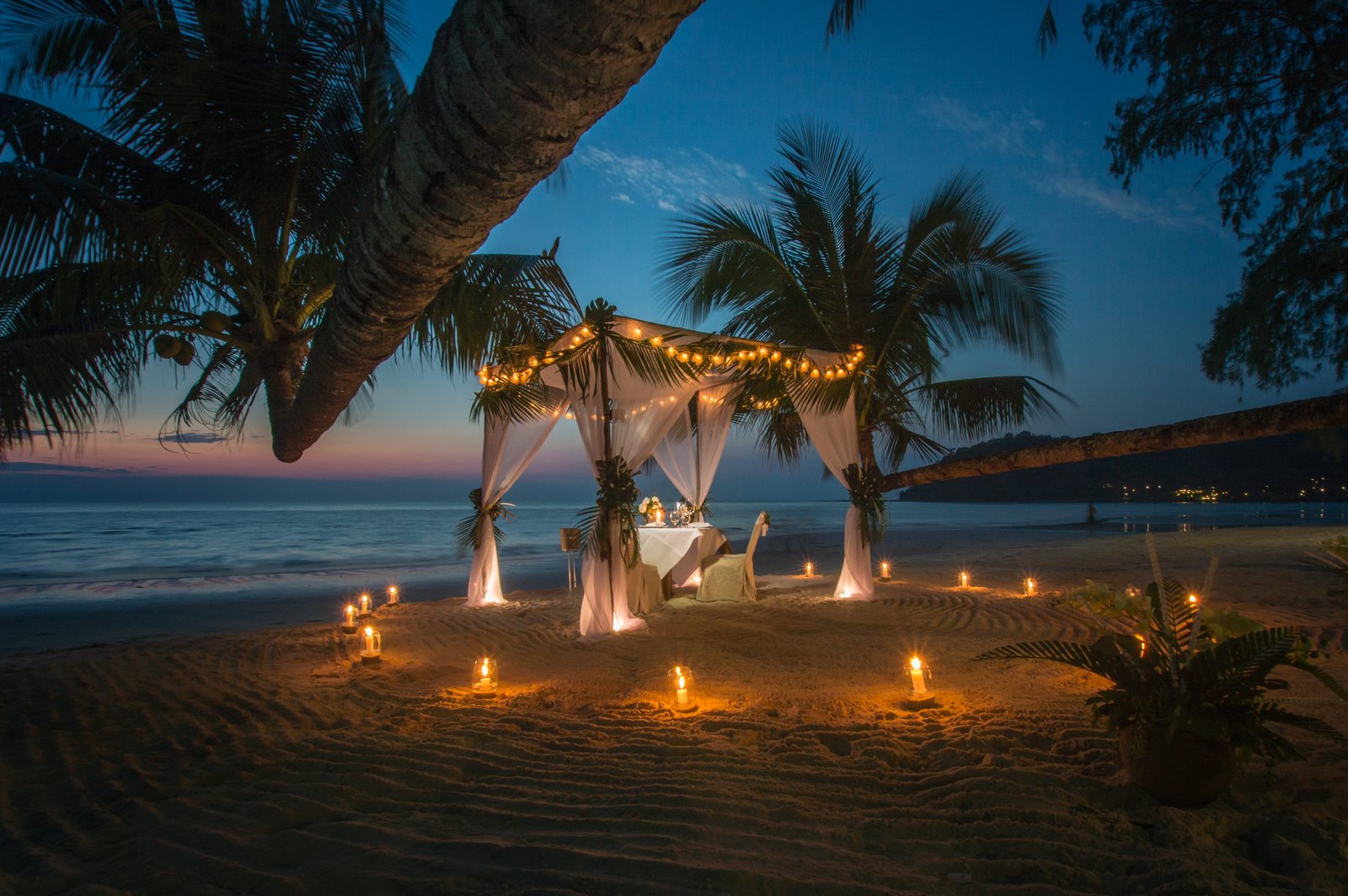 White Canopy Tent Near Coastline bay beach candles celebration 2k 4k 5k