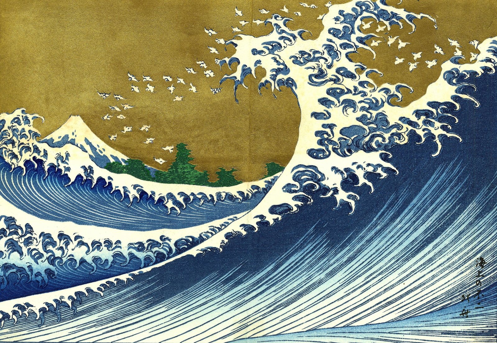 japan paintings nature trees waves the great wave off kanagawa katsushika hokusai thirtysix views of Nature Trees HD Art 2k