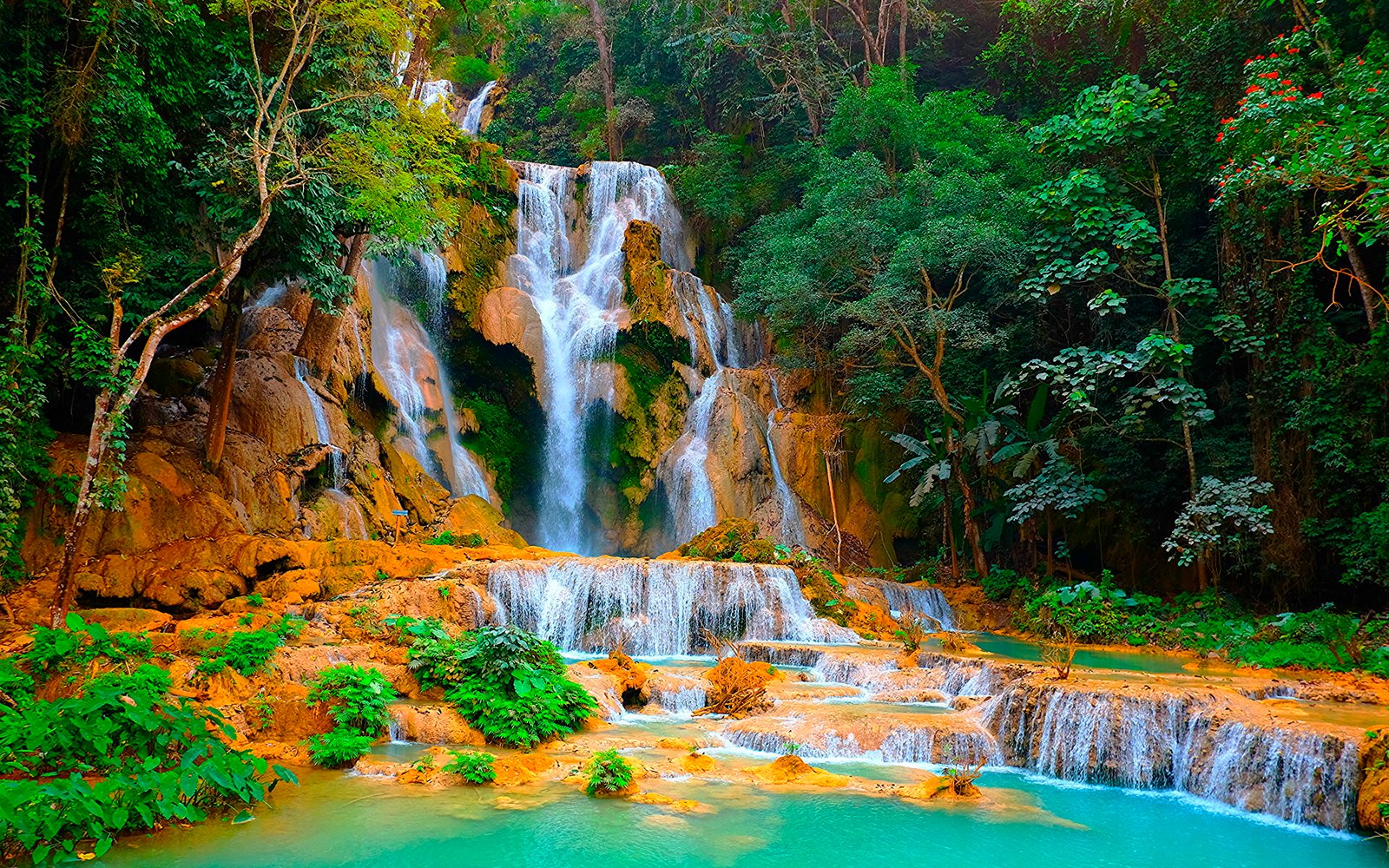 Kuang Si Falls Or Tat Waterfalls In Laos Crag Ultra Hd Wallpapers For Mobile Laptop And Tablet 2k 4k