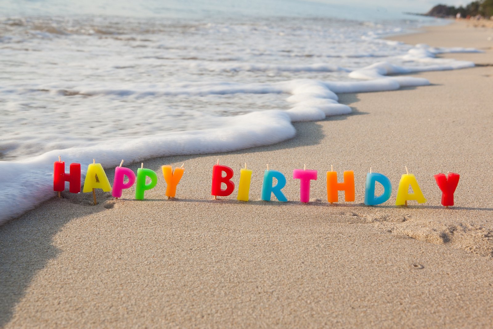 multicolored Happy Birthday candle set sand sea beach candles 2k 4k 5k