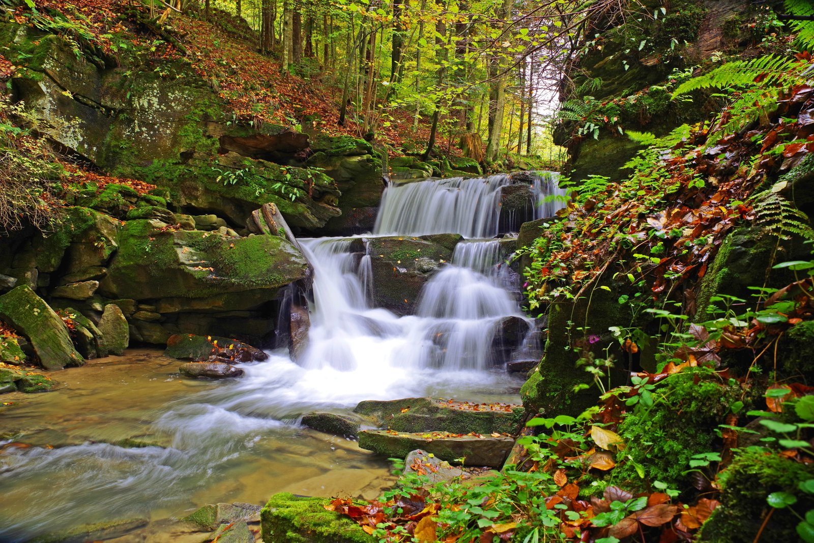 poland bieszczady nature tourism mountain torrent waterfall 2k 4k