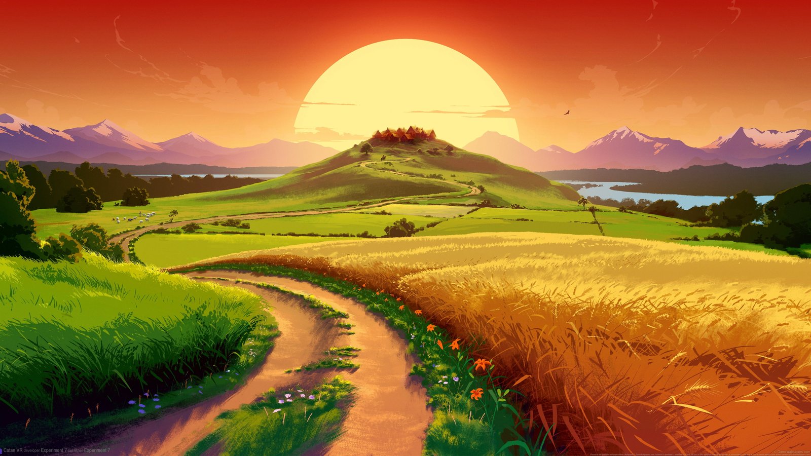video games Catan VR digital art field landscape grass 2k 4k 5k