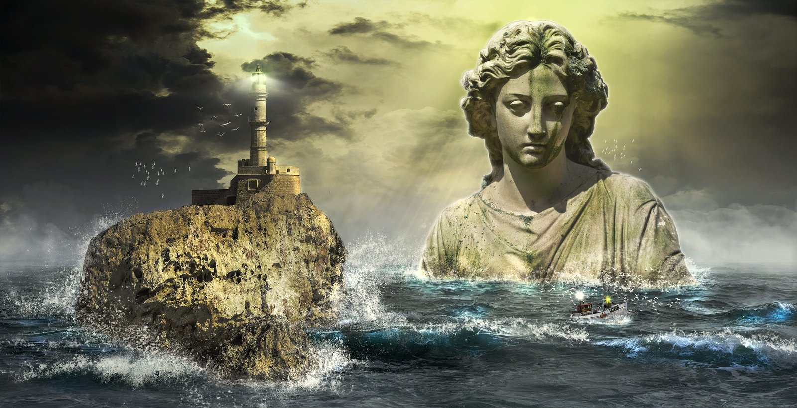 white lighthouse surrounded by body of water people statue 2k 4k 5k