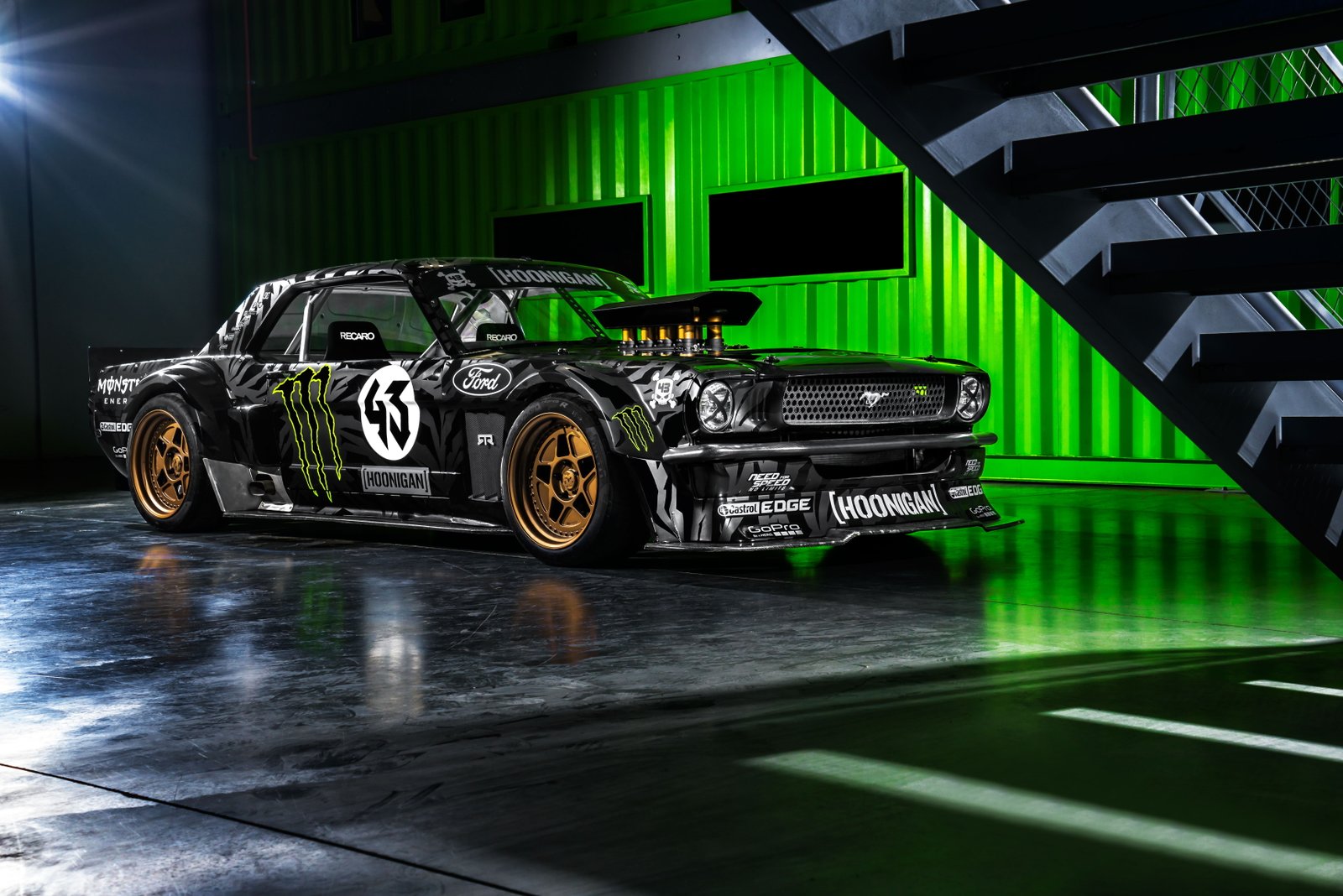 black customized car Mustang Ford Monster Front RTR 2k 4k 5k