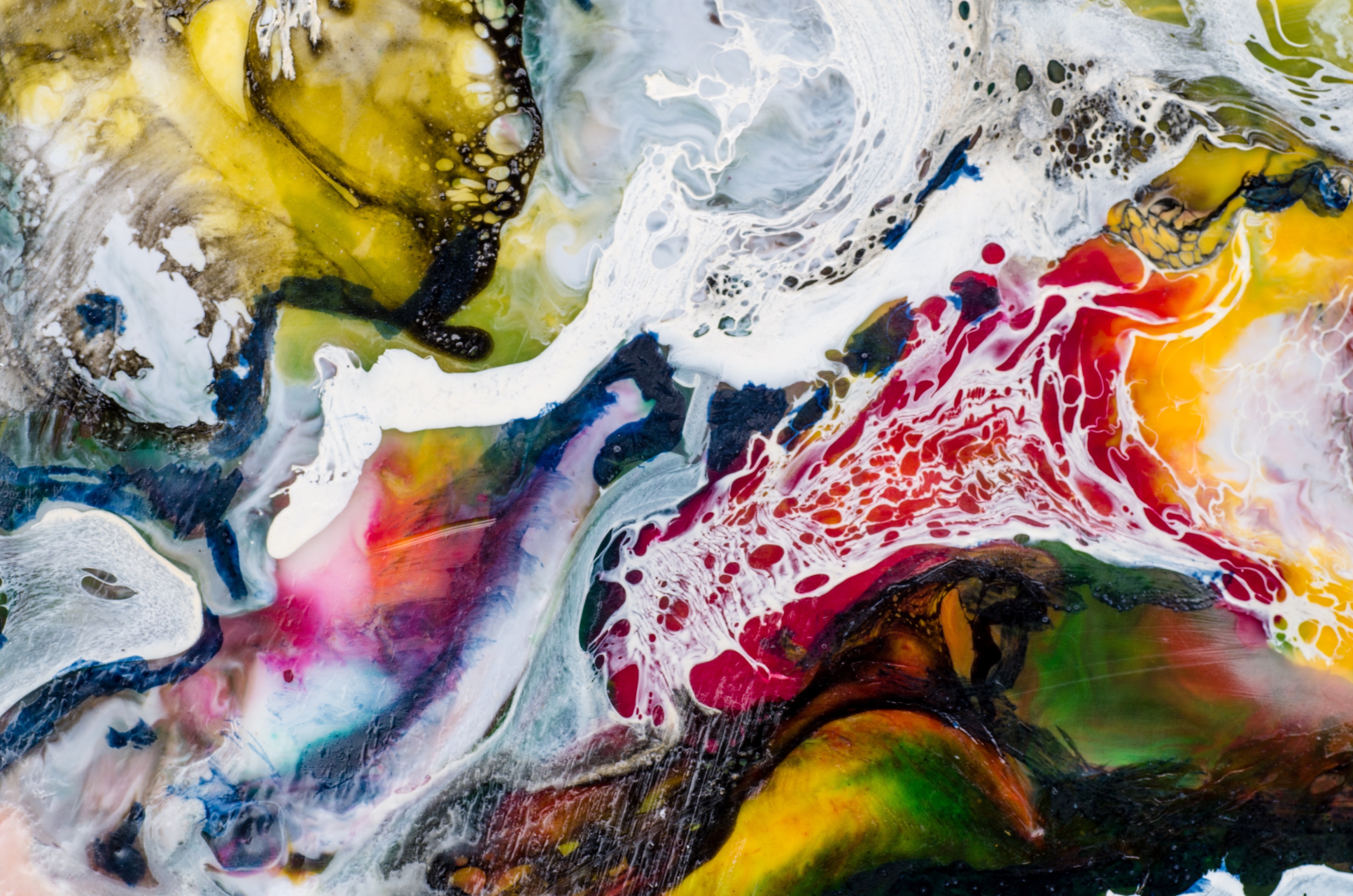 red blue and white fluid abstract painting art detail hot wax image 2k 4k 5k