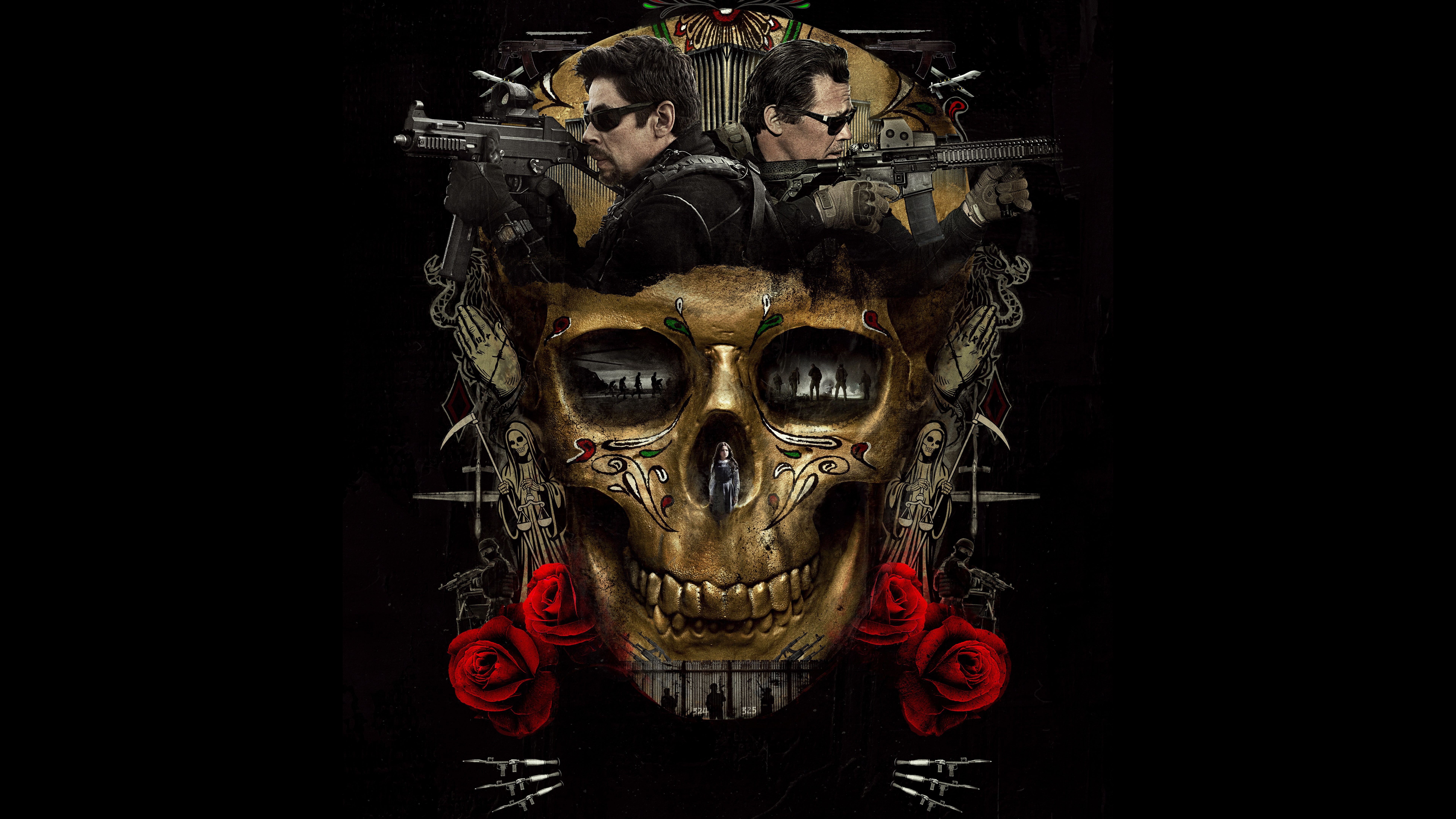 brown skull and Roses decor Sicario Day Of The Soldado Josh Brolin 2k 4k 5k 8k