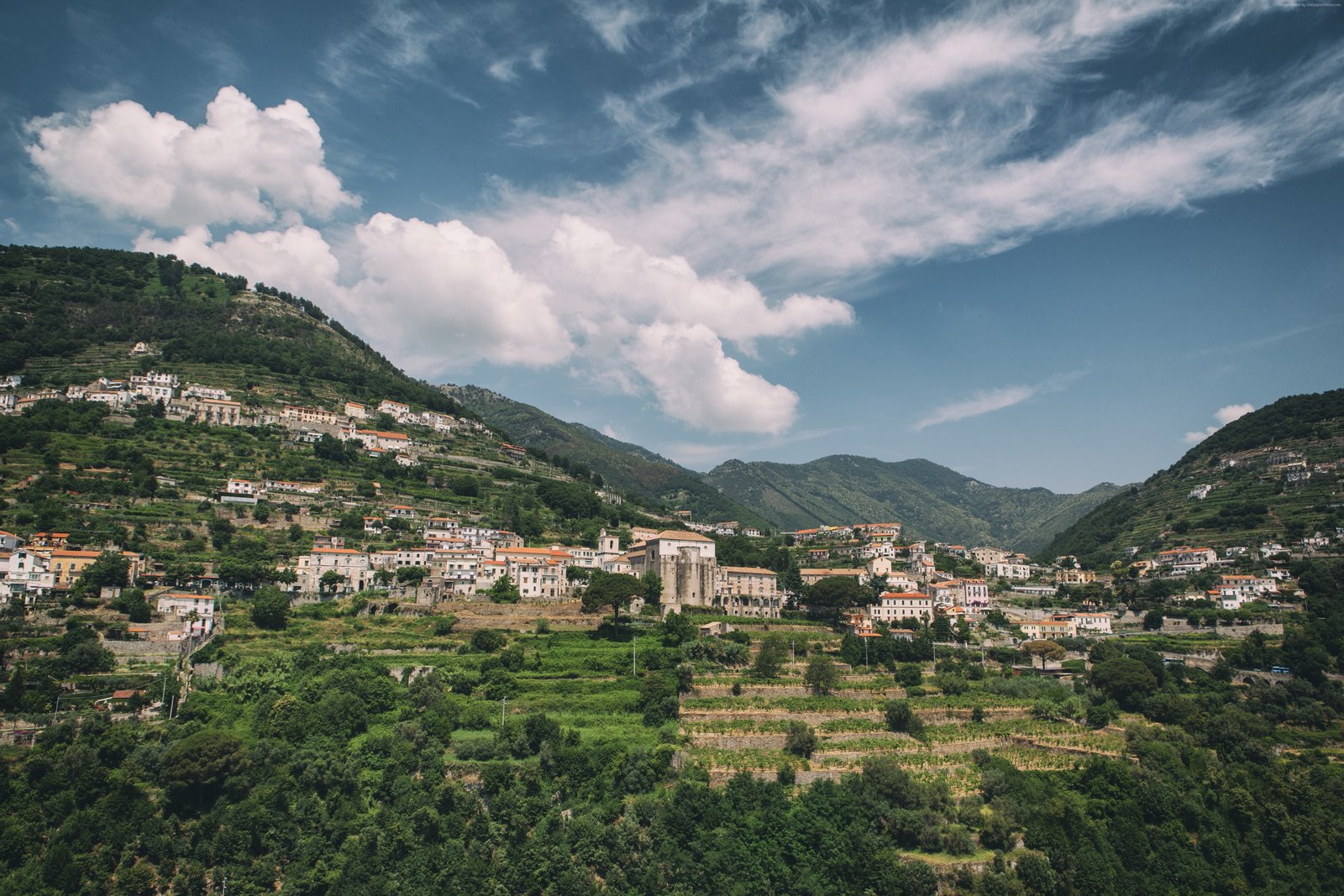 hills Italy sky Ravello trees Amalfi Coast 2k 4k 5k