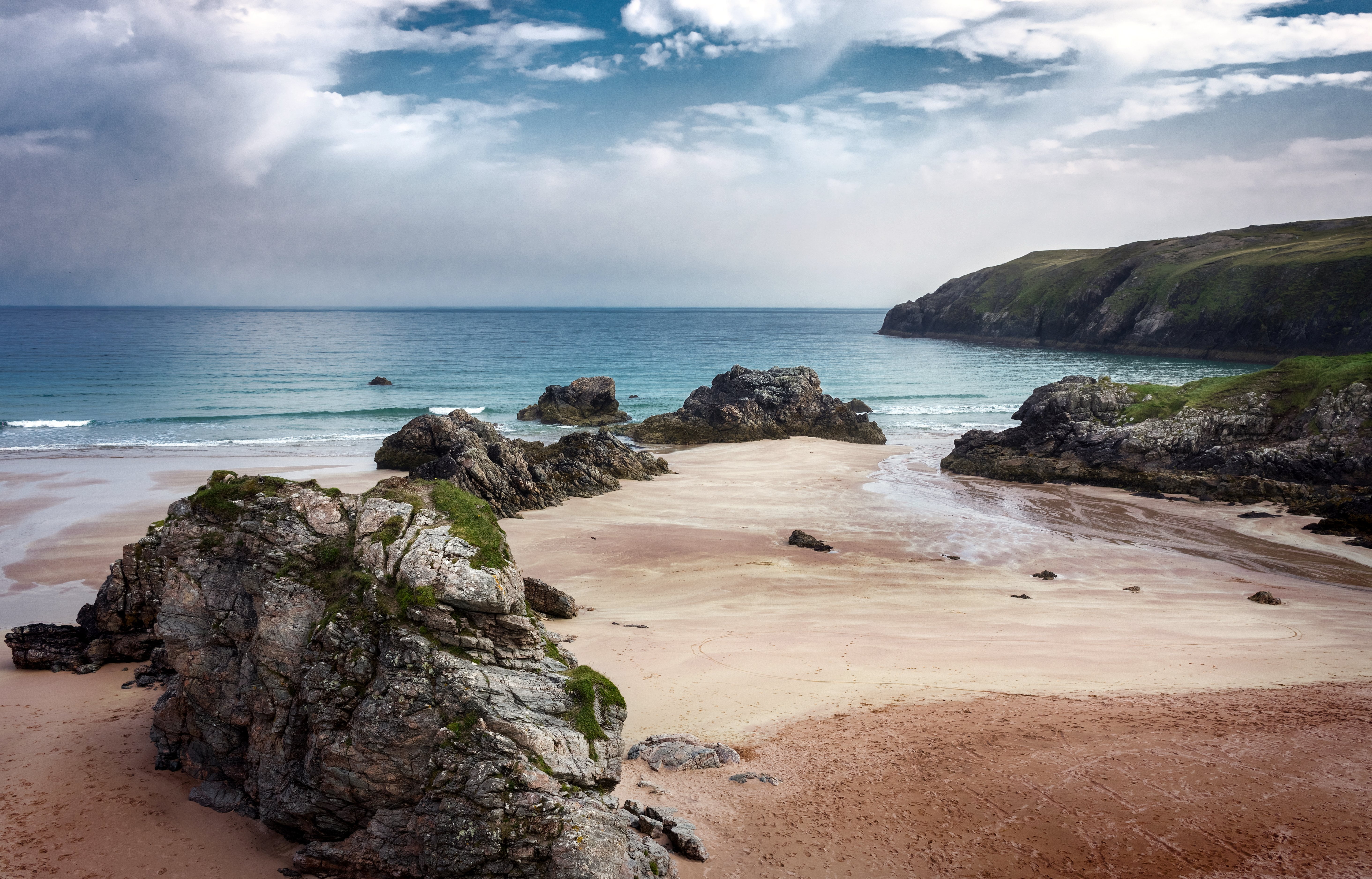 seashore landscape Beach Bay Durness Scotland rocks sand 2k 4k 5k