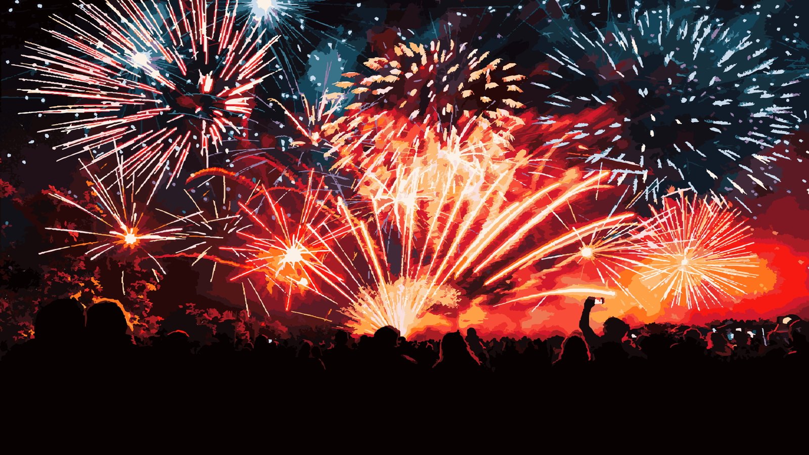 vector fireworks people crowds night digital art dark 2k 4k 5k 8k