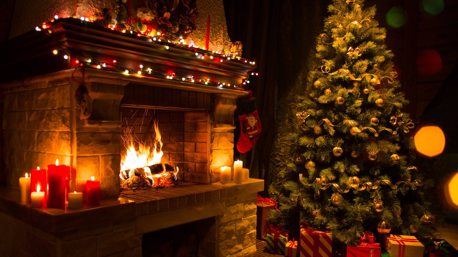 xmas mantelshelf uhd candle light lights christmas night 2k 4k 5k 8k